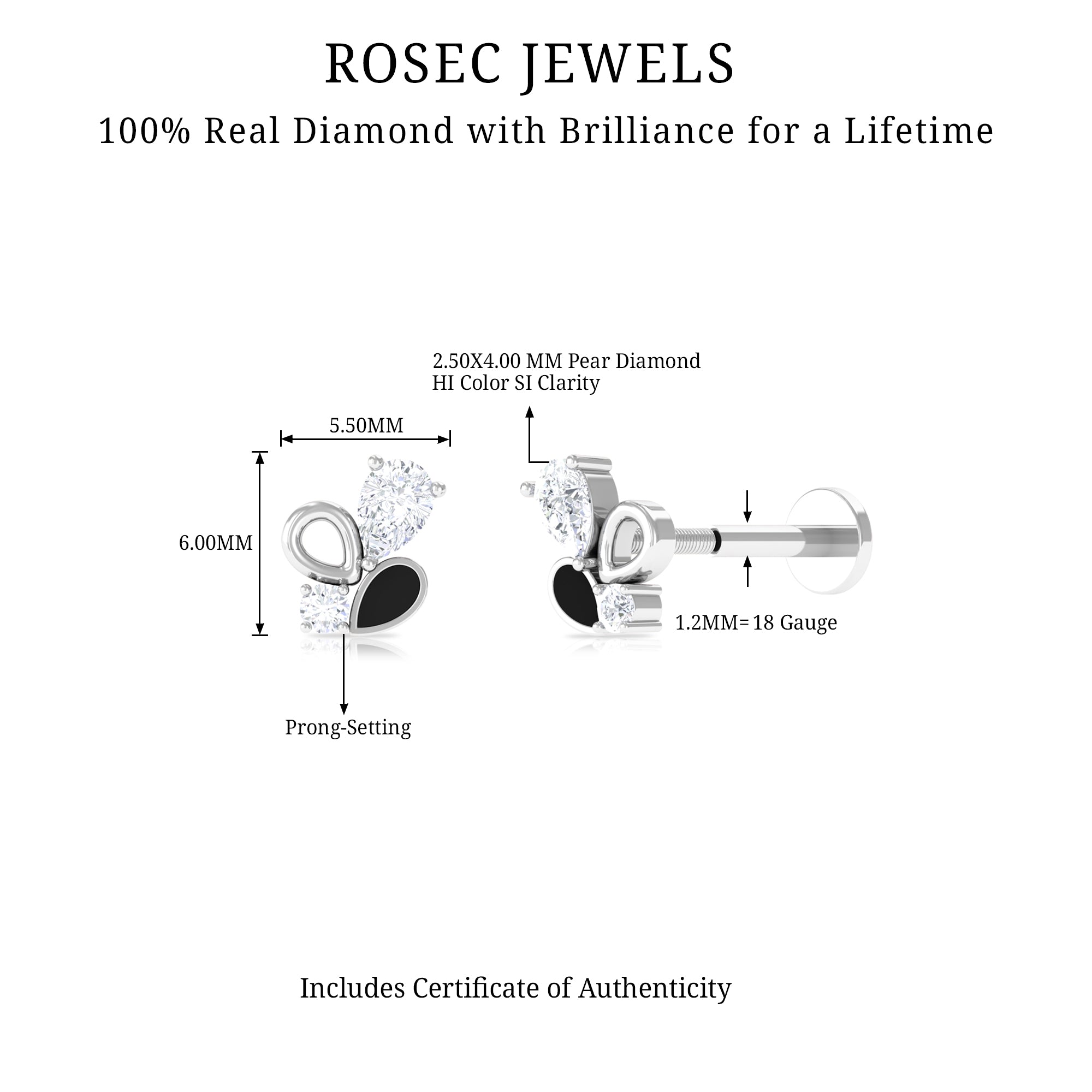 Rosec Jewels-Diamond Helix Earring with Black Enamel