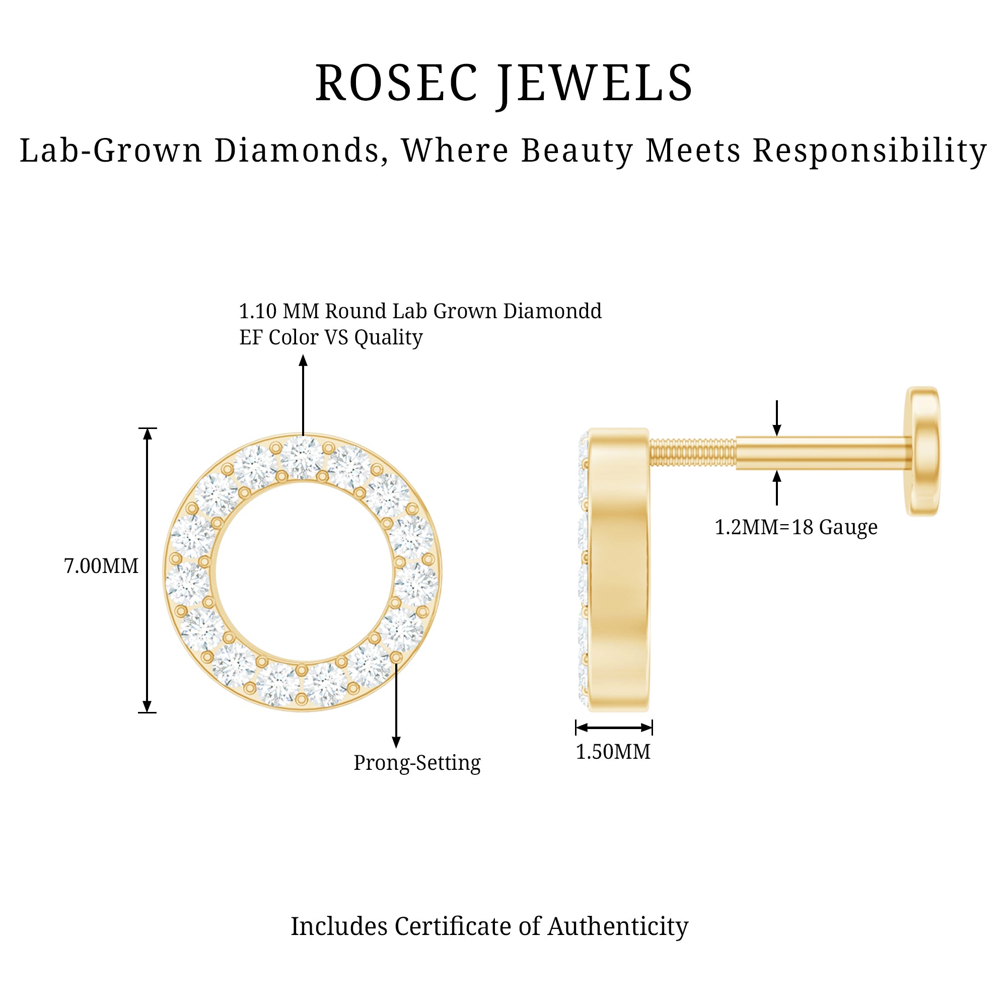 Simple Diamond Open Circle Earring with Flat Back Lab - ( EF-VS ) - Rosec Jewels