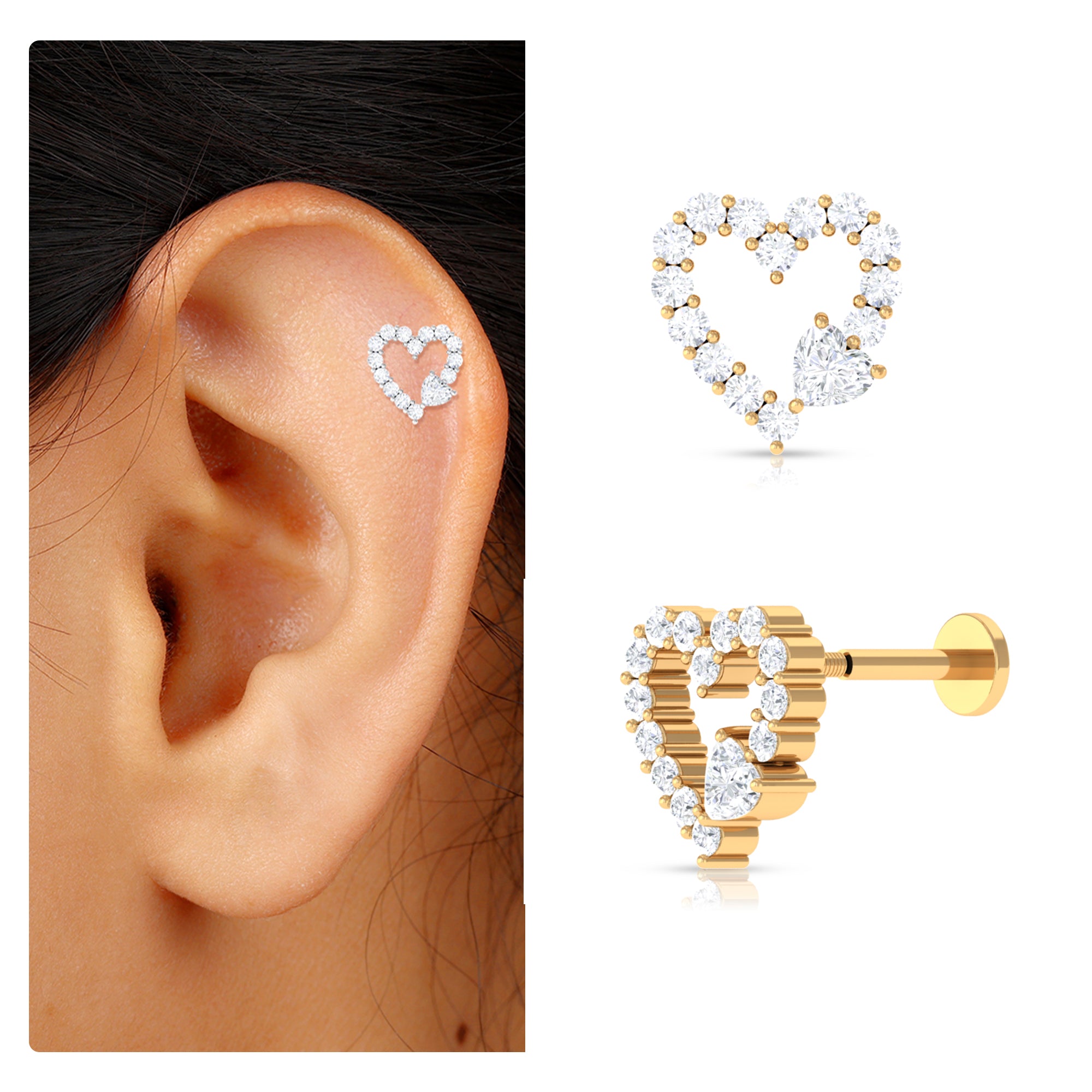 Diamond Heart Shape Cartilage Earring Lab - ( EF-VS ) - Rosec Jewels