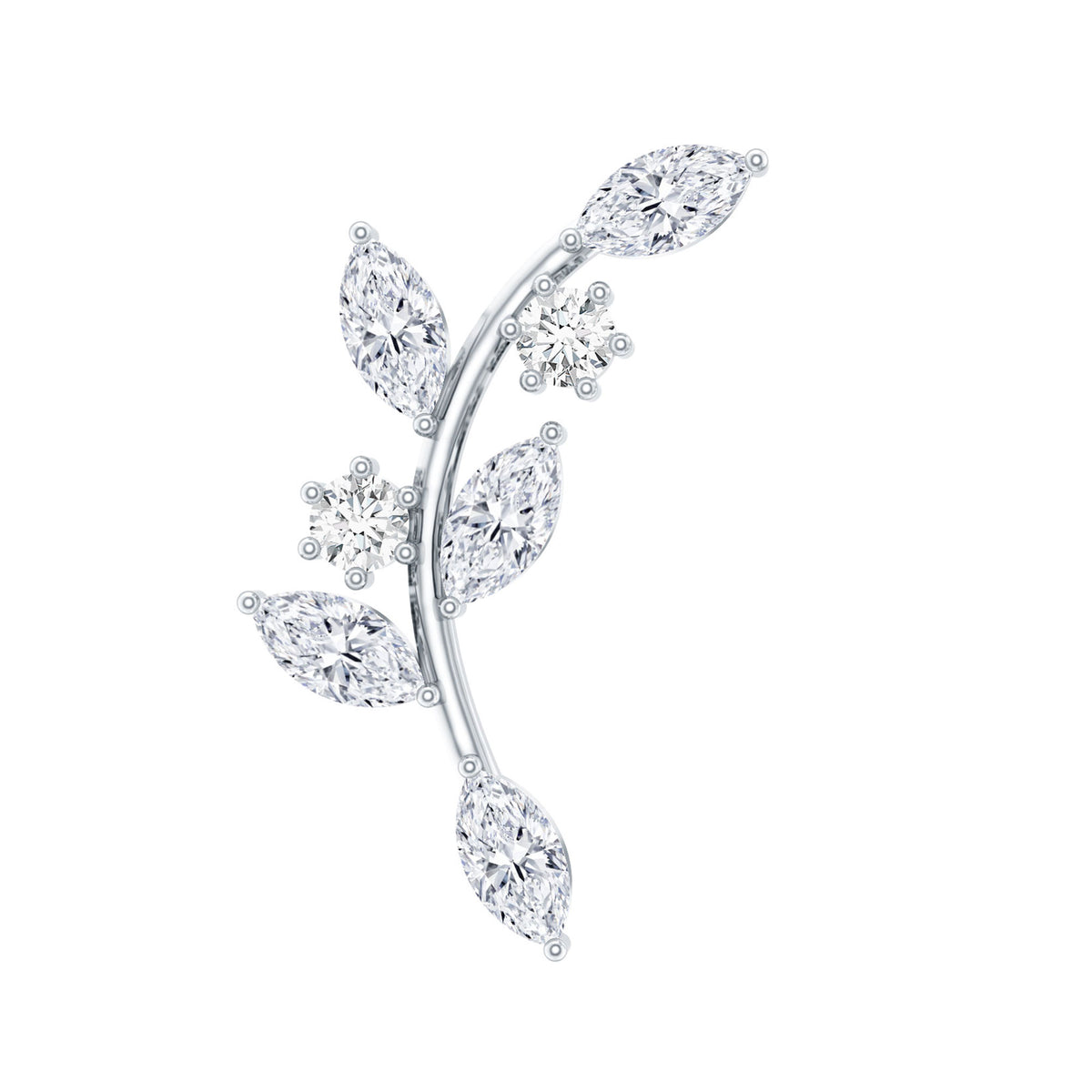 Womens Marquise Diamond Leaf Crawler Earring Lab - ( EF-VS ) - Rosec Jewels