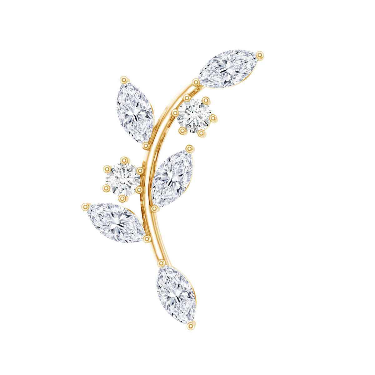 Womens Marquise Diamond Leaf Crawler Earring Lab - ( EF-VS ) - Rosec Jewels