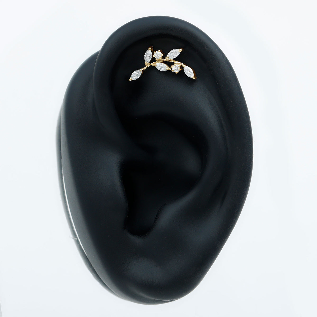 Womens Marquise Diamond Leaf Crawler Earring Lab - ( EF-VS ) - Rosec Jewels