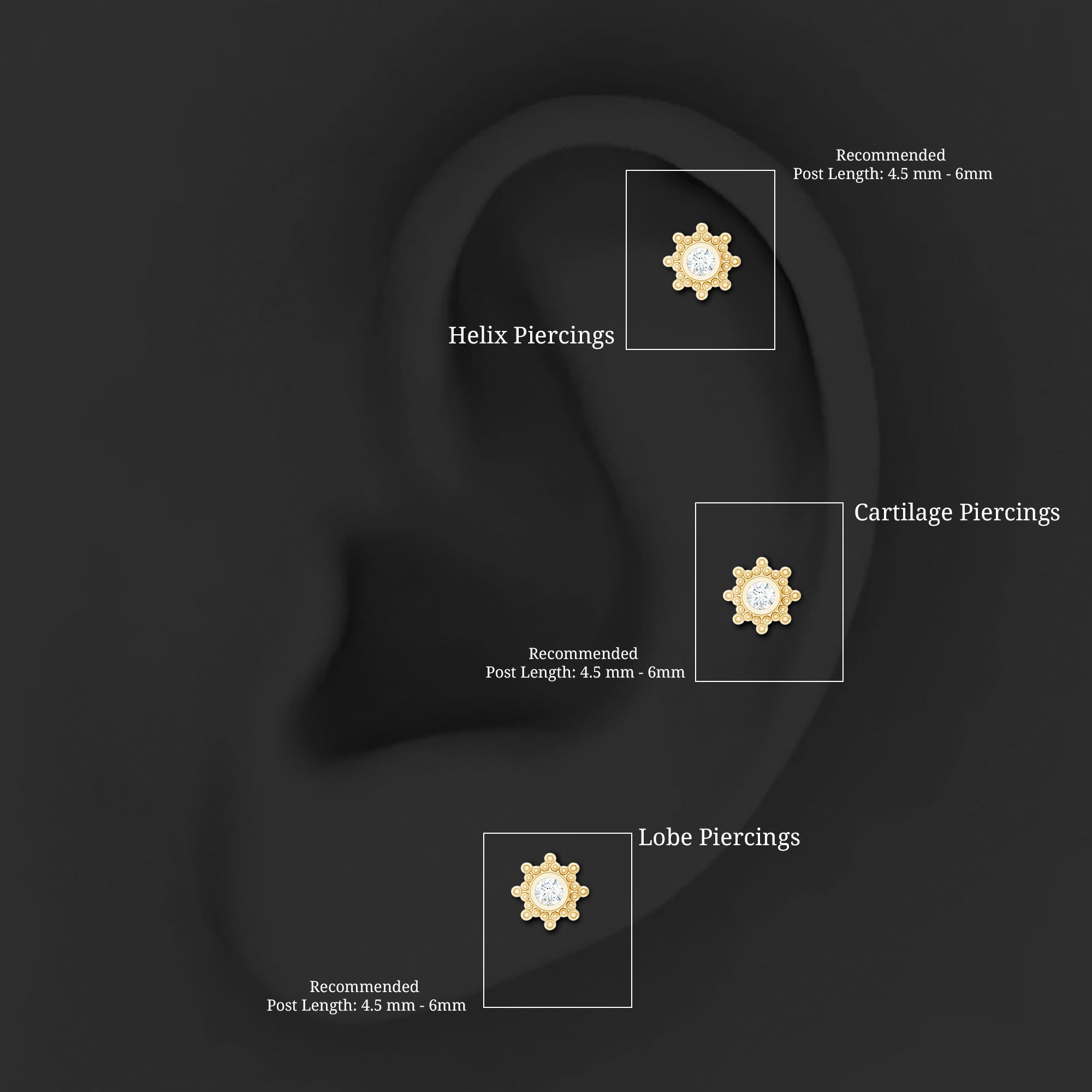 Minimal Diamond Cartilage Earring Stud with Flat Back Lab - ( EF-VS ) - Rosec Jewels