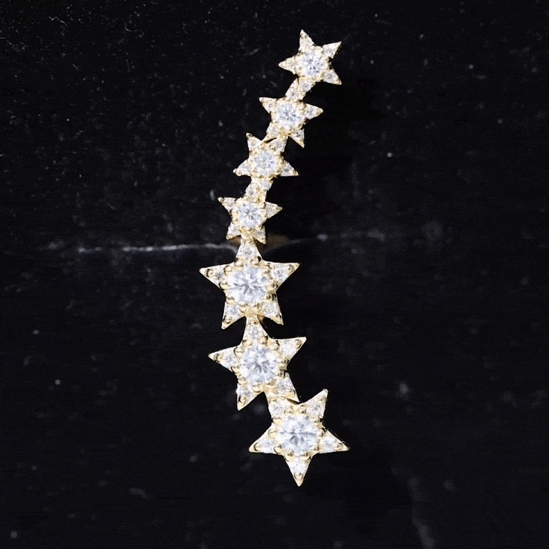 Graduated Diamond Star Crawler Earring for Helix Piercing Lab - ( EF-VS ) - Rosec Jewels