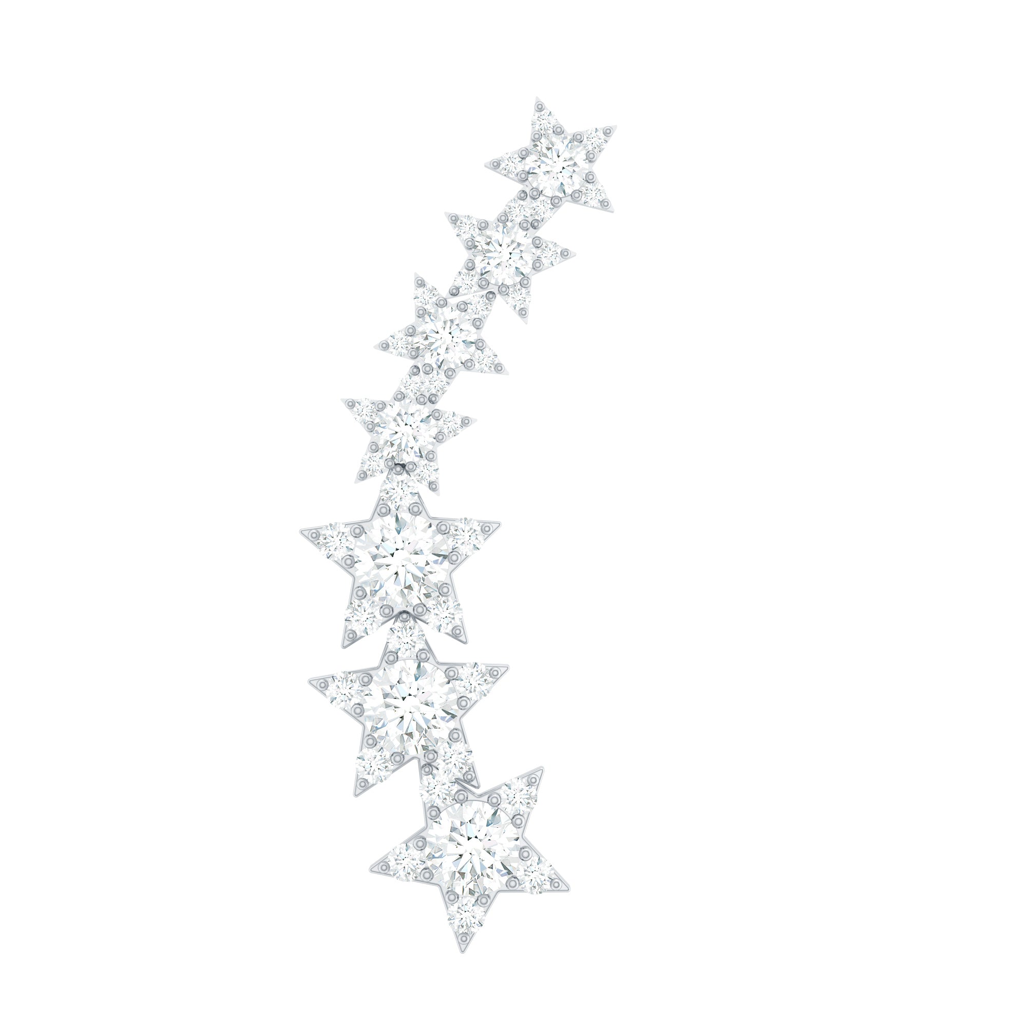 Graduated Diamond Star Crawler Earring for Helix Piercing Lab - ( EF-VS ) - Rosec Jewels