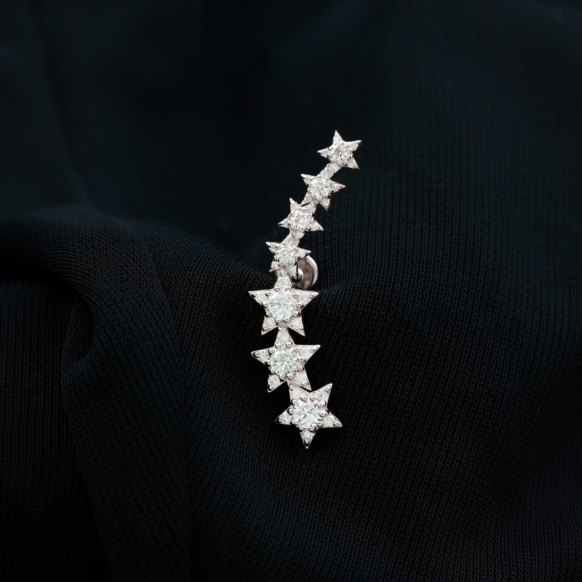 Graduated Diamond Star Crawler Earring for Helix Piercing Lab - ( EF-VS ) - Rosec Jewels