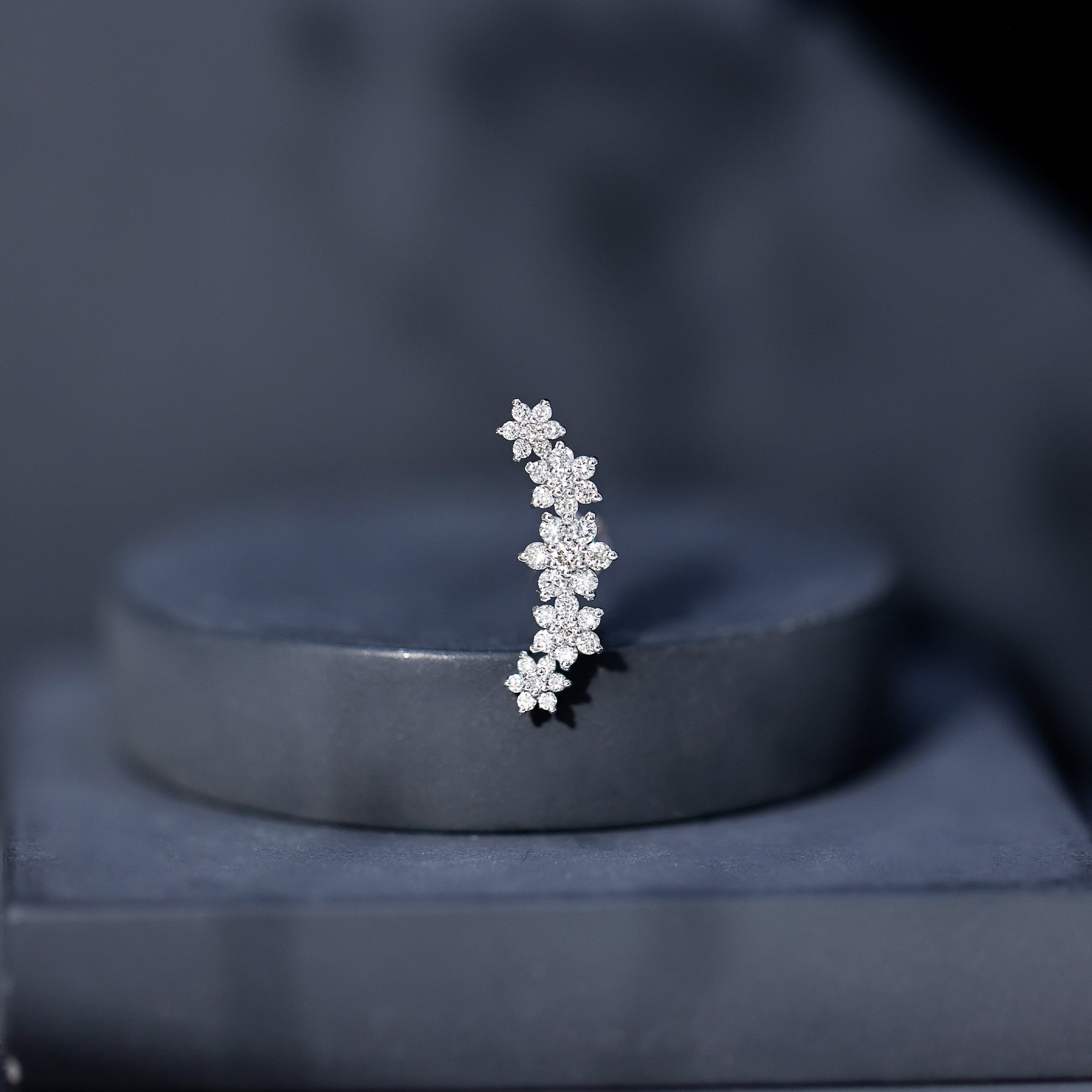 Diamond Flower Ear Crawler Earring Lab - ( EF-VS ) - Rosec Jewels