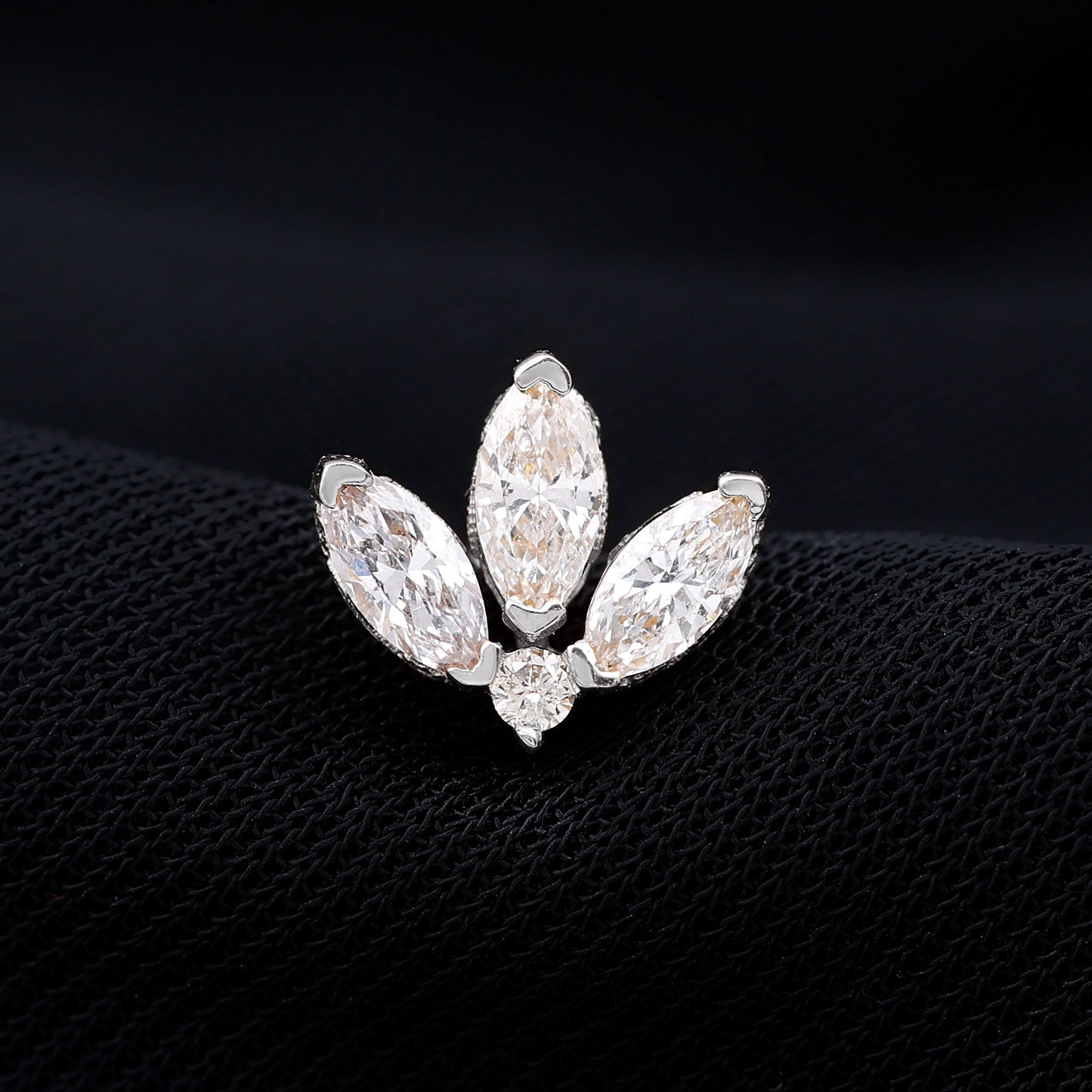 Marquise Diamond Lotus Flower Earring for Helix Piercing Lab - ( EF-VS ) - Rosec Jewels