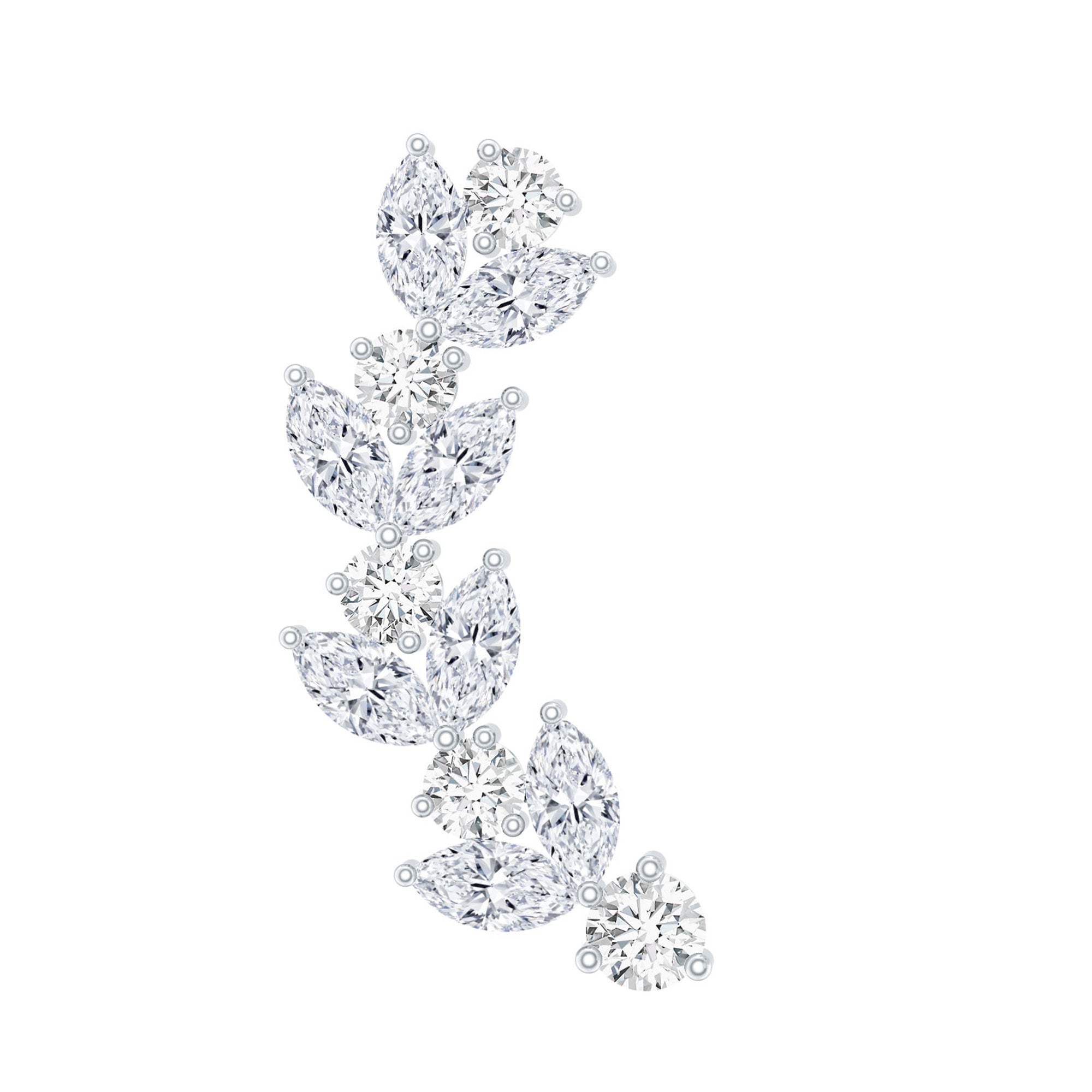 Nature Inspired Diamond Leaf Crawler Helix Earring Lab - ( EF-VS ) - Rosec Jewels