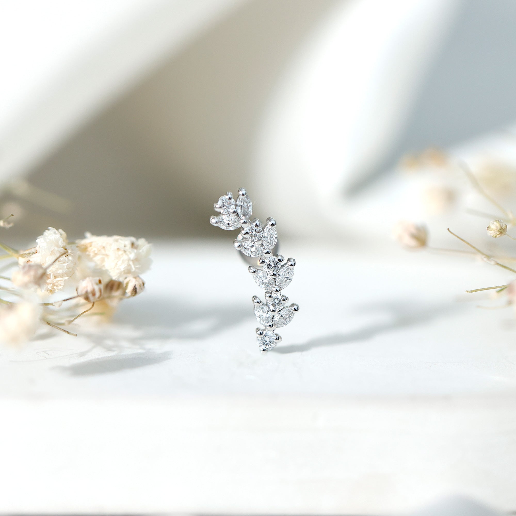 Nature Inspired Diamond Leaf Crawler Helix Earring Lab - ( EF-VS ) - Rosec Jewels
