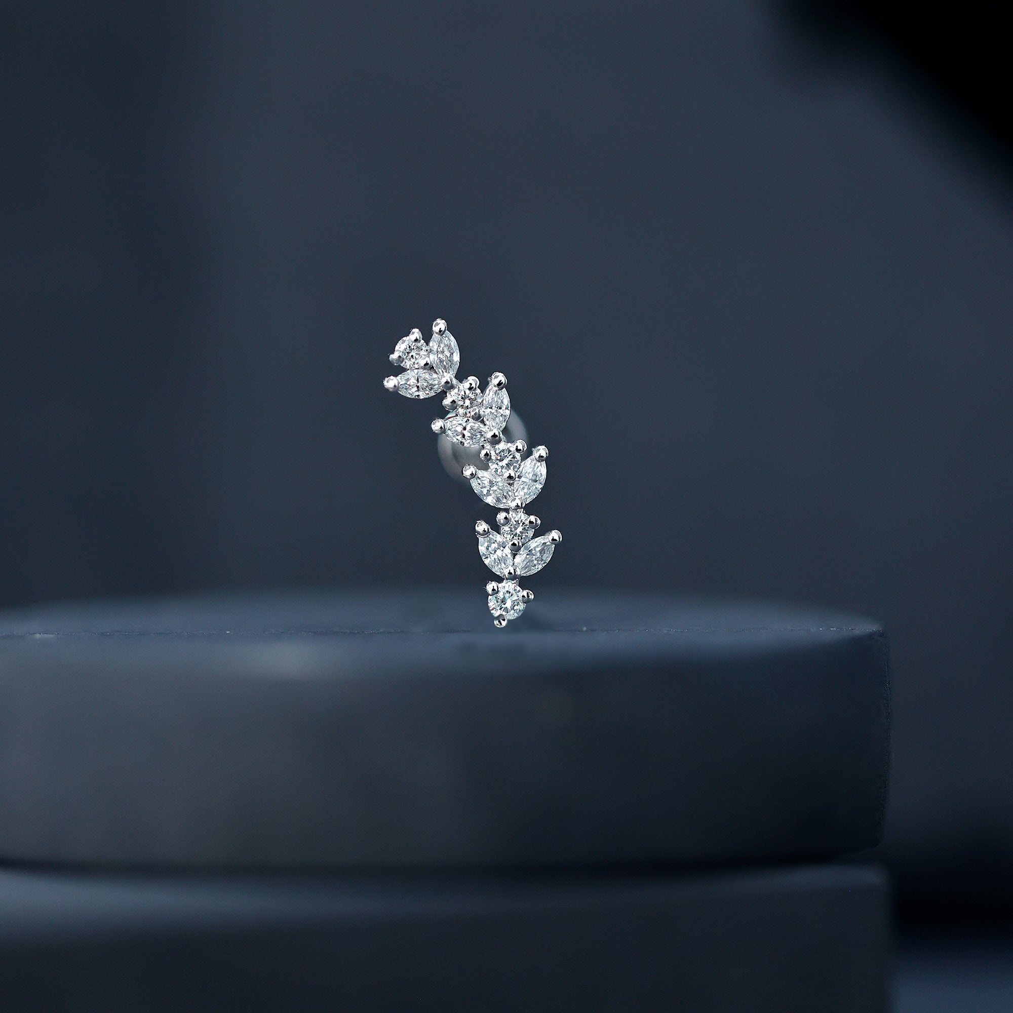 Nature Inspired Diamond Leaf Crawler Helix Earring Lab - ( EF-VS ) - Rosec Jewels