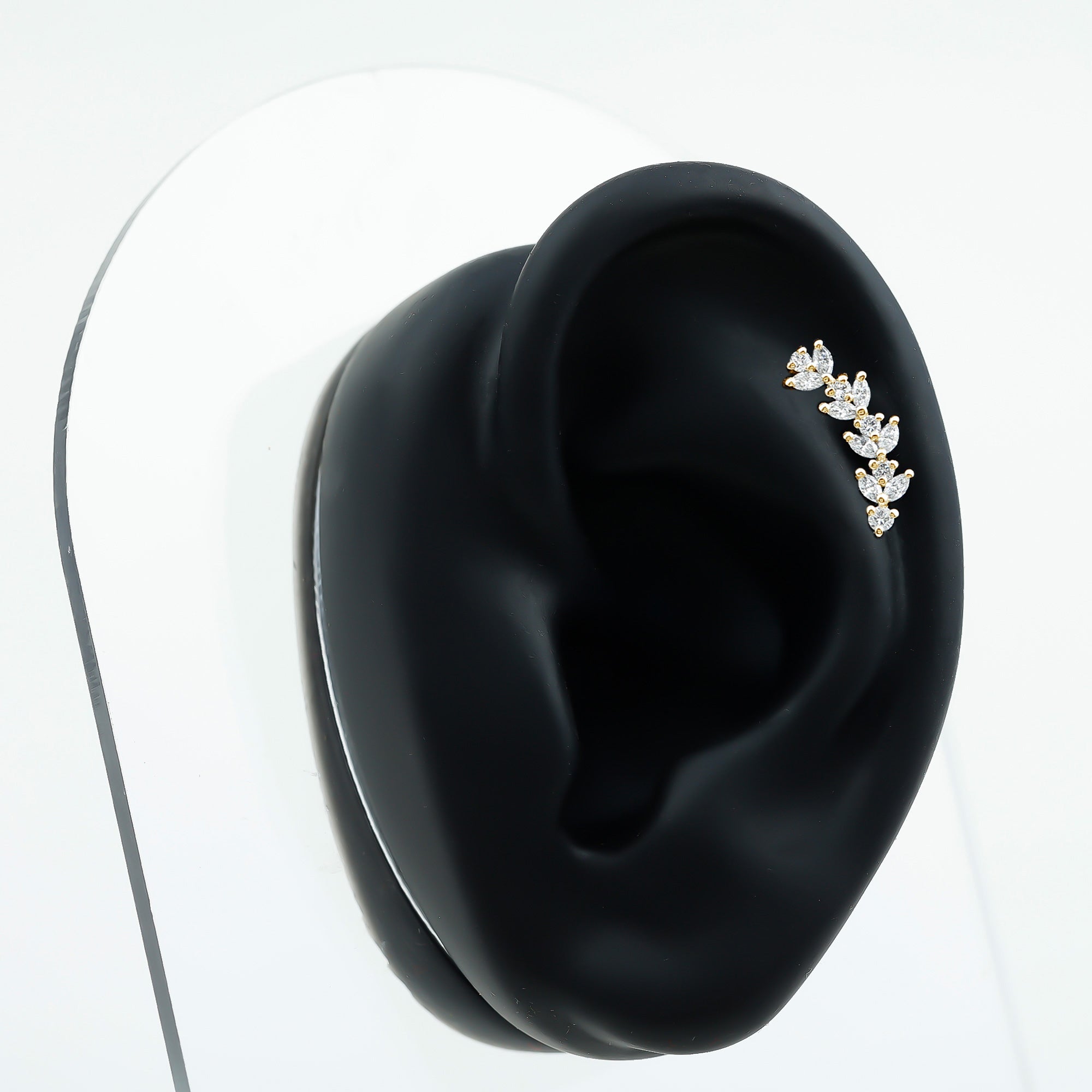 Nature Inspired Diamond Leaf Crawler Helix Earring Lab - ( EF-VS ) - Rosec Jewels