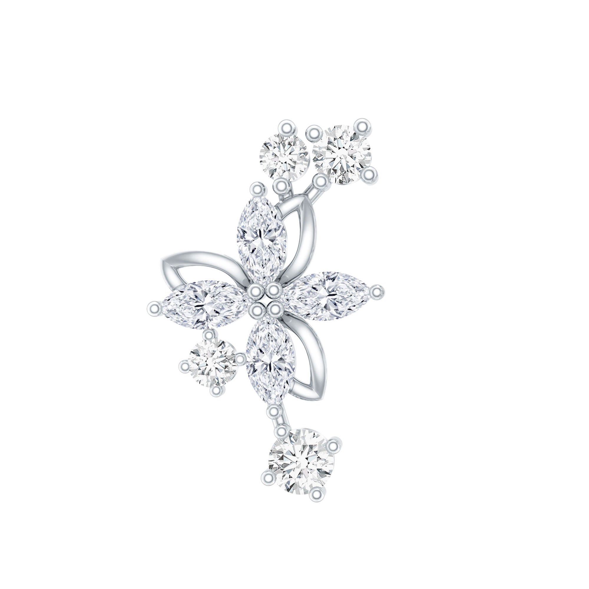Diamond Flower Crawler Earring Lab - ( EF-VS ) - Rosec Jewels