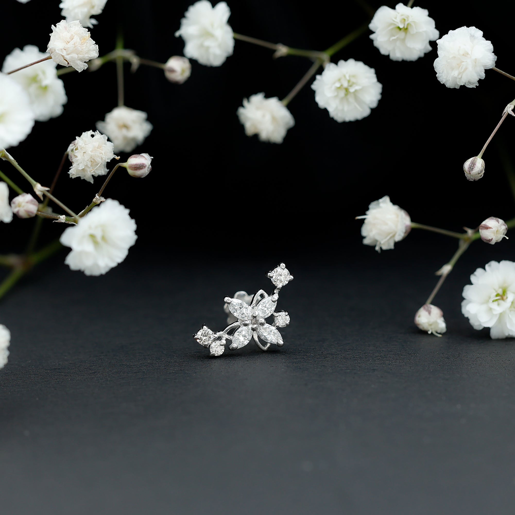 Diamond Flower Crawler Earring Lab - ( EF-VS ) - Rosec Jewels