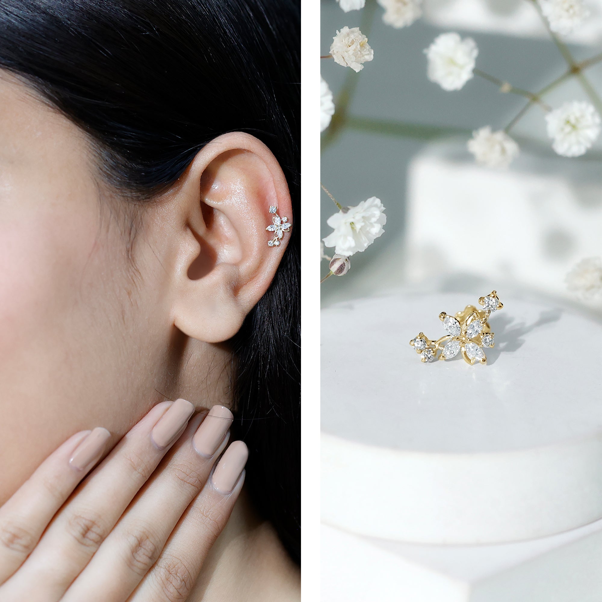 Diamond Flower Crawler Earring Lab - ( EF-VS ) - Rosec Jewels