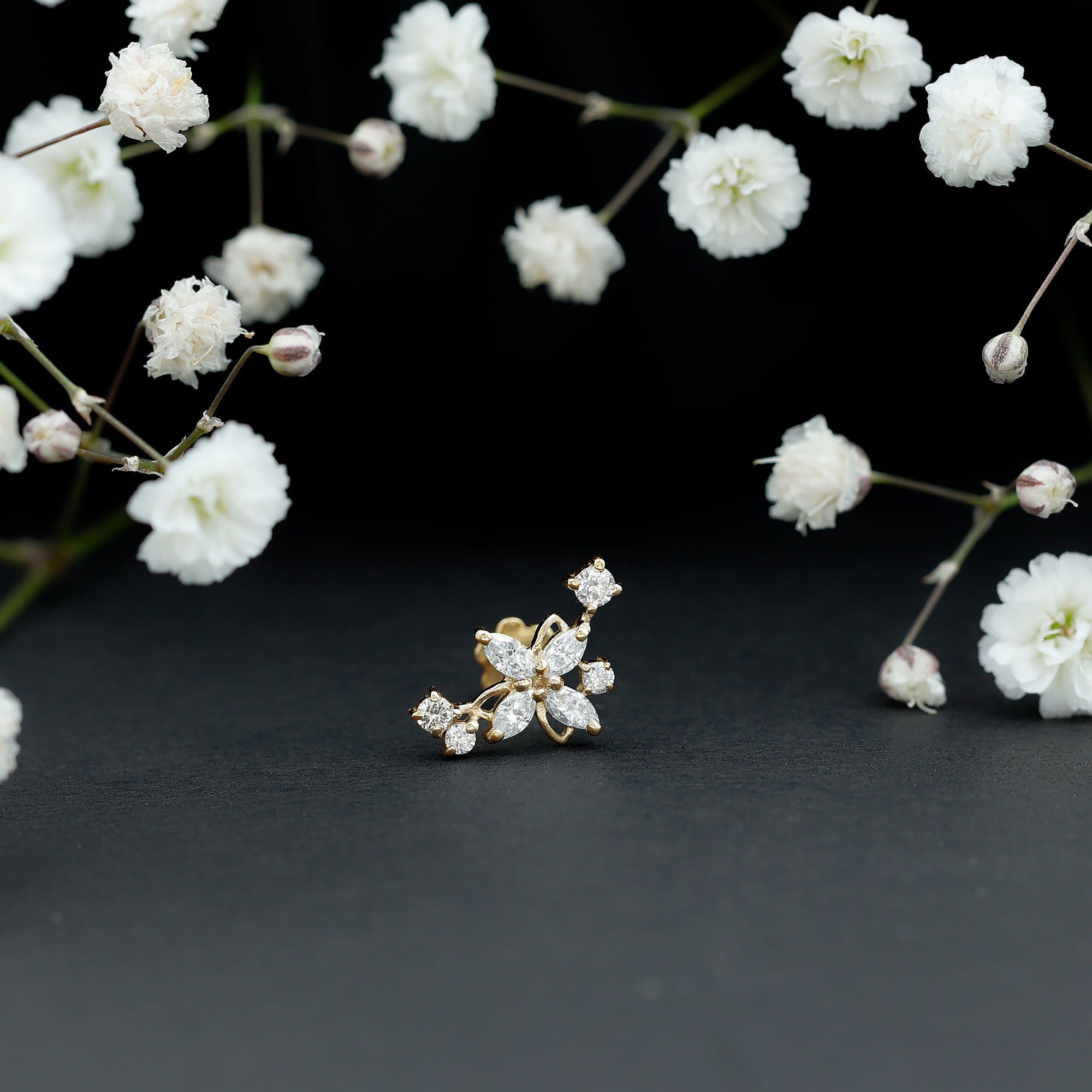 Diamond Flower Crawler Earring Lab - ( EF-VS ) - Rosec Jewels