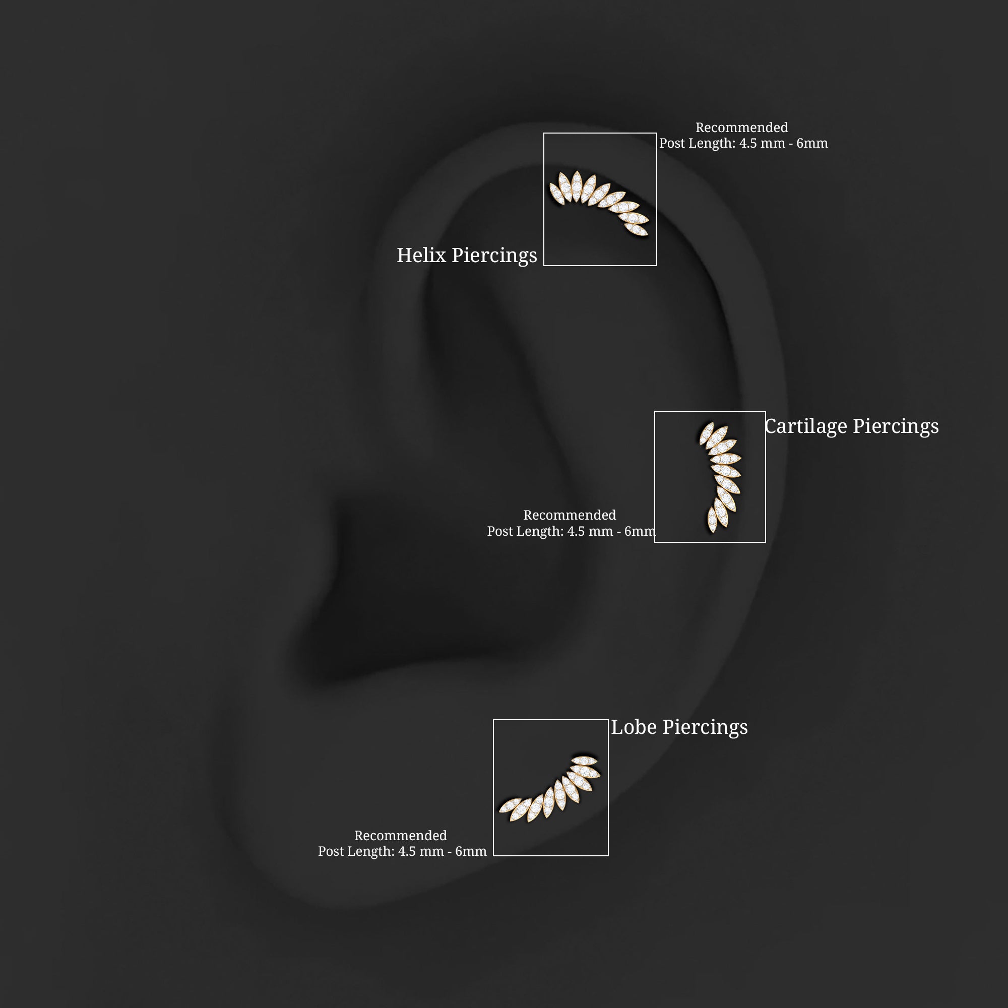 Diamond Wing Crawler Earring for Helix Piercing Lab - ( EF-VS ) - Rosec Jewels