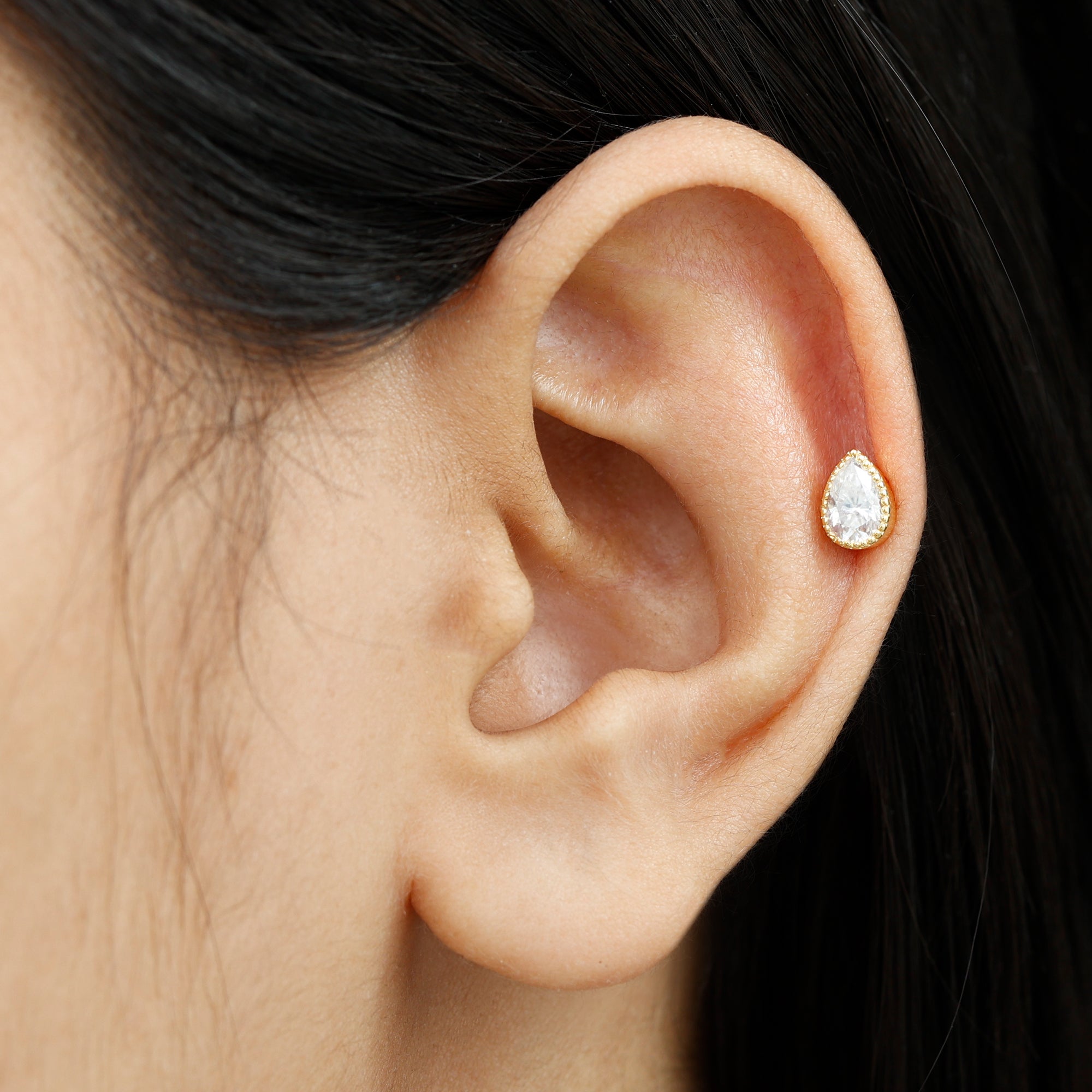 Solitaire Diamond Teardrop Stud Earring for Helix Piercing Lab - ( EF-VS ) - Rosec Jewels
