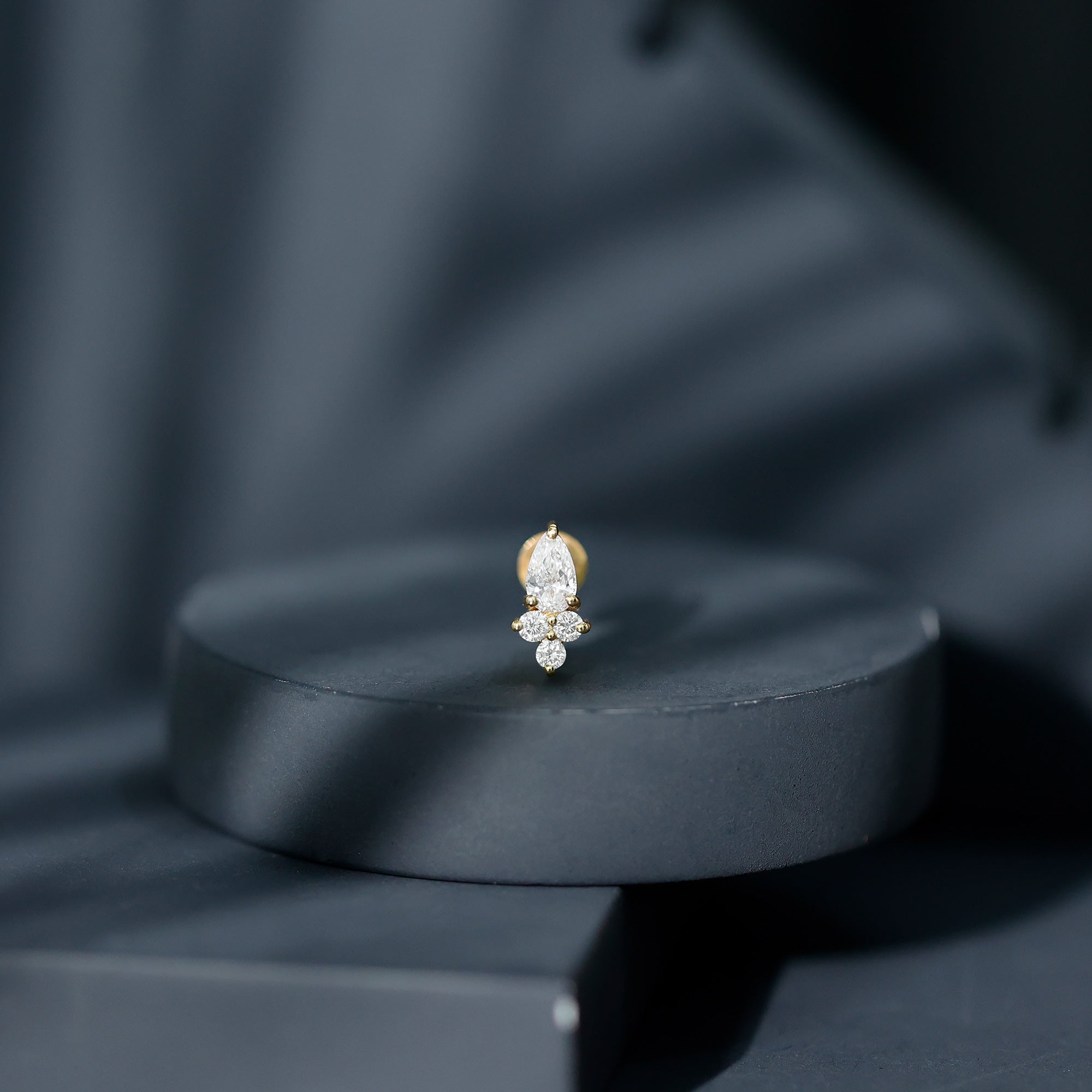 Pear and Round Diamond Earring for Helix Piercing Lab - ( EF-VS ) - Rosec Jewels