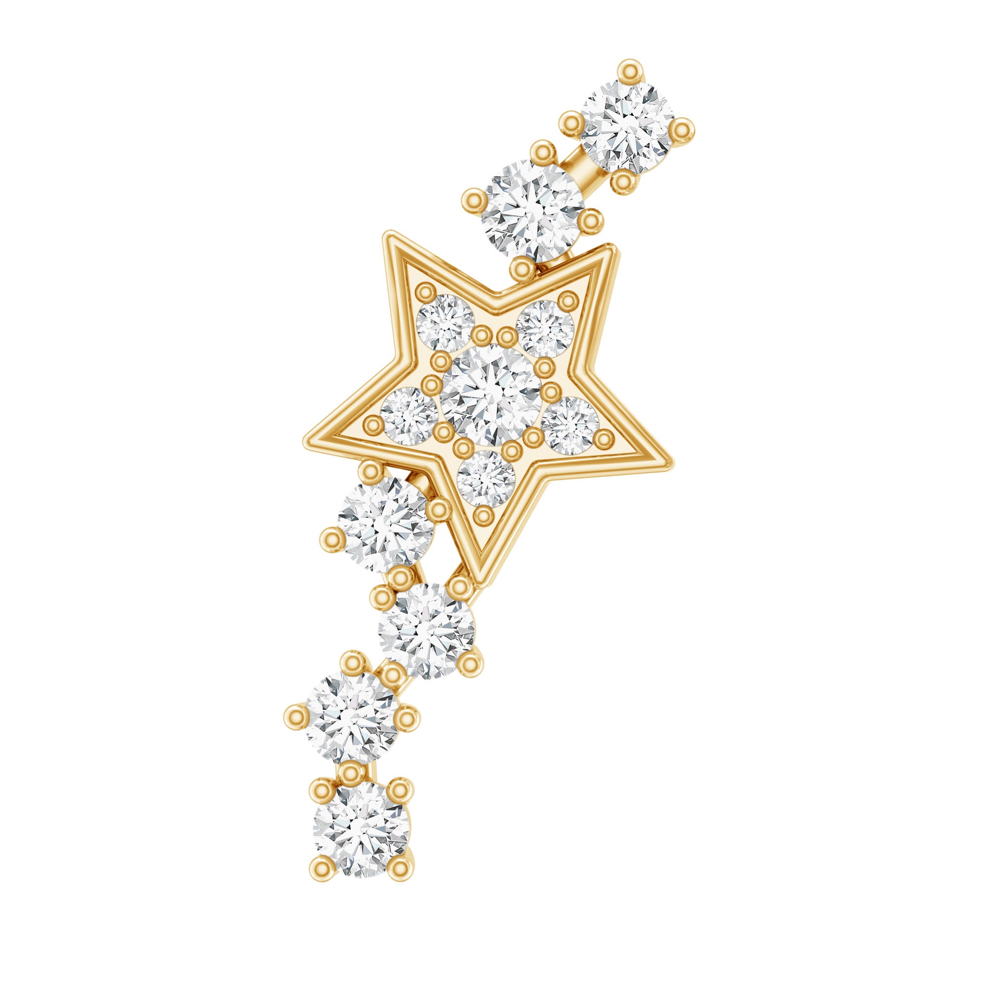 Certified Diamond Star Crawler Earring for Helix Piercing Lab - ( EF-VS ) - Rosec Jewels