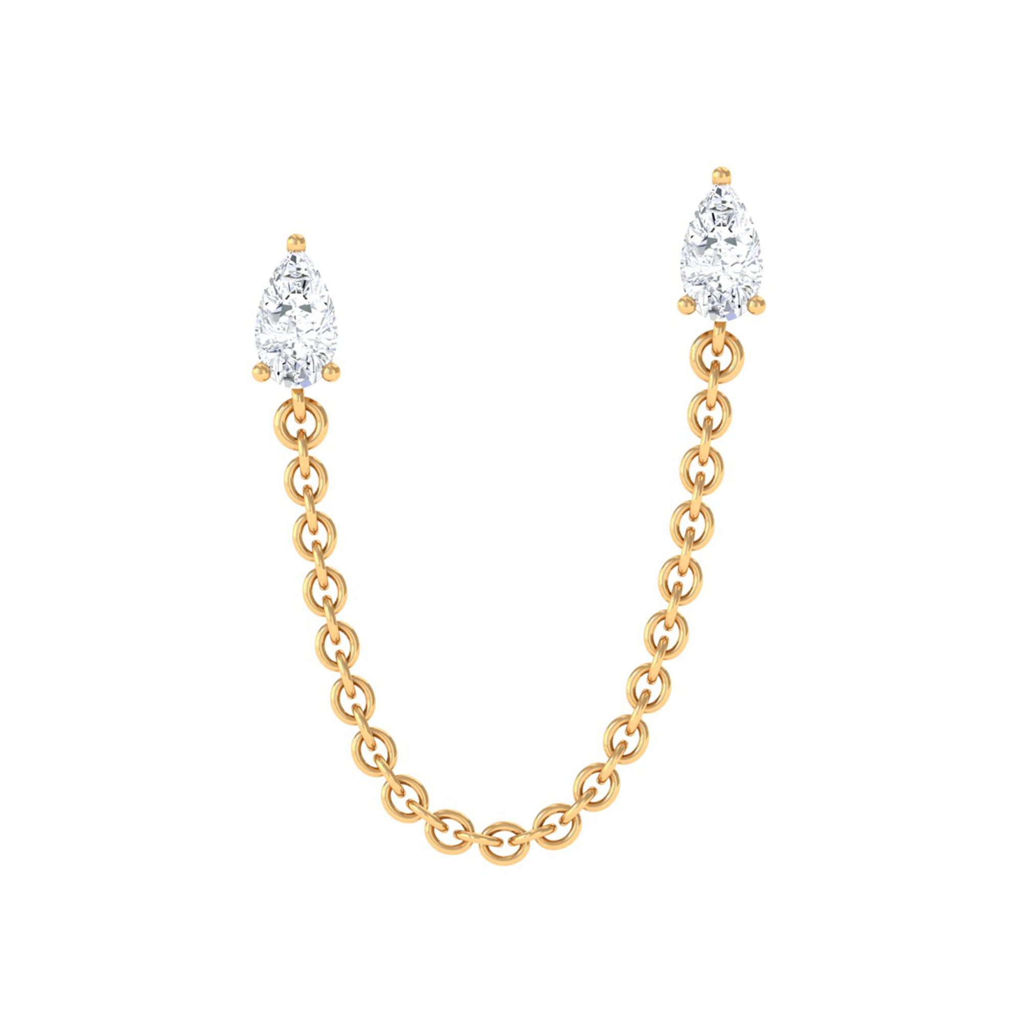 Pear Moissanite Double Piercing Earring with Dangling Chain D-VS1 - Rosec Jewels