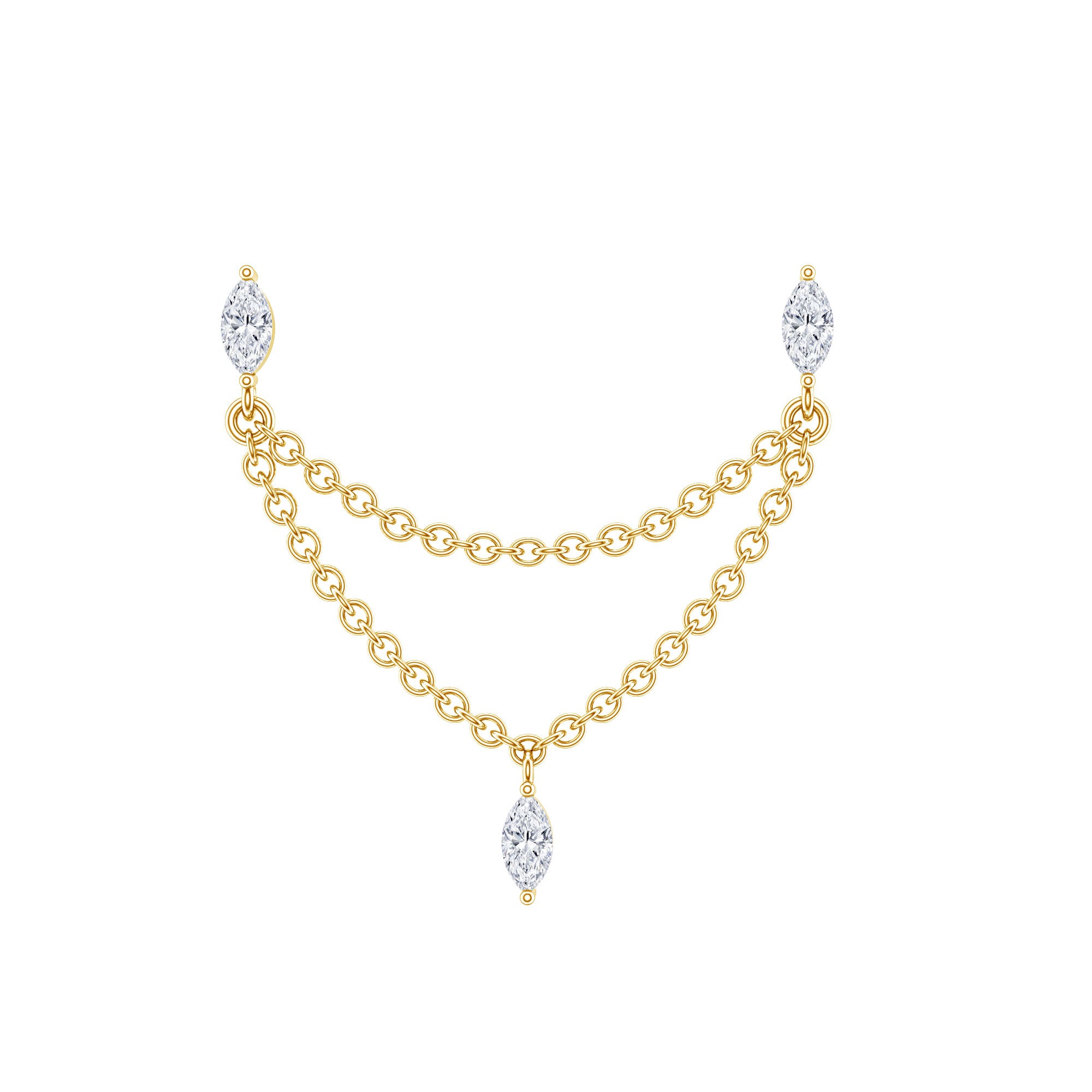 Marquise Moissanite Double Chain Earring for Women D-VS1 - Rosec Jewels