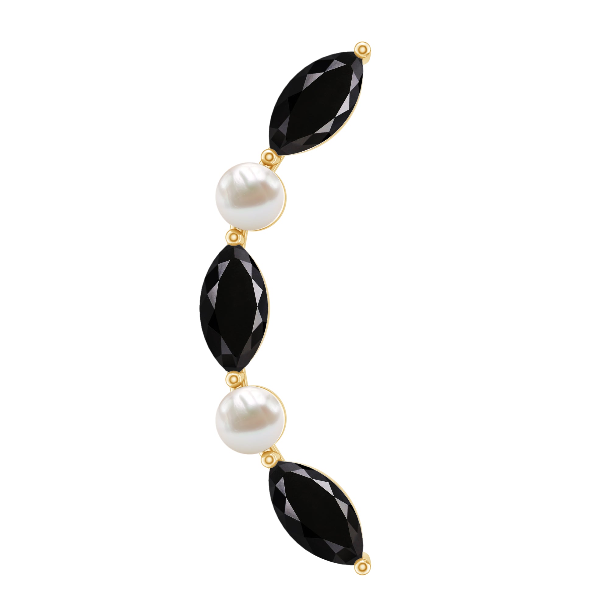 Black Onyx and Pearl Ear Crawler Earring for Helix Piercing AAA - Rosec Jewels