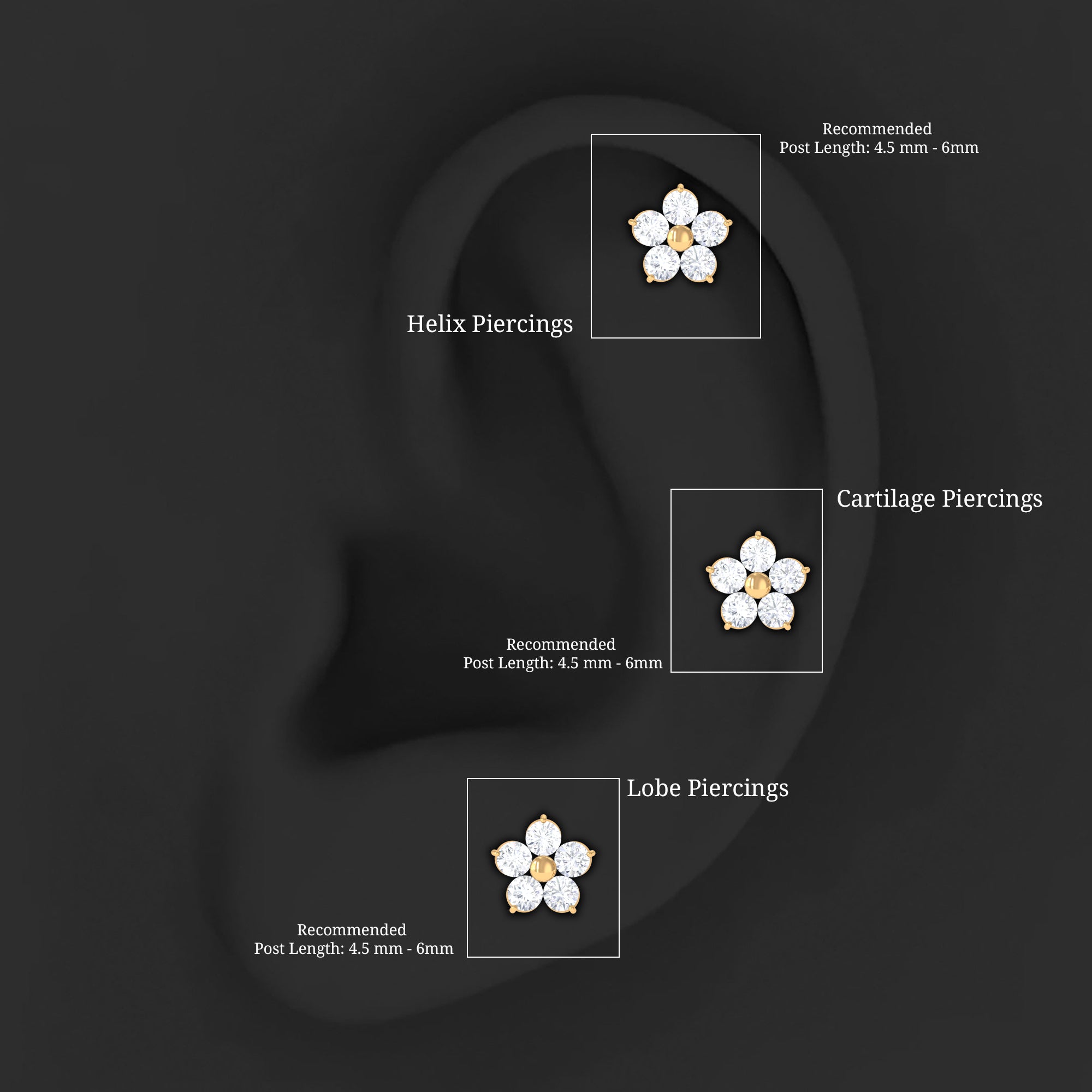 Minimalist Diamond Flower Tragus Earring with Flat Back Natural - ( HI-SI ) - Rosec Jewels