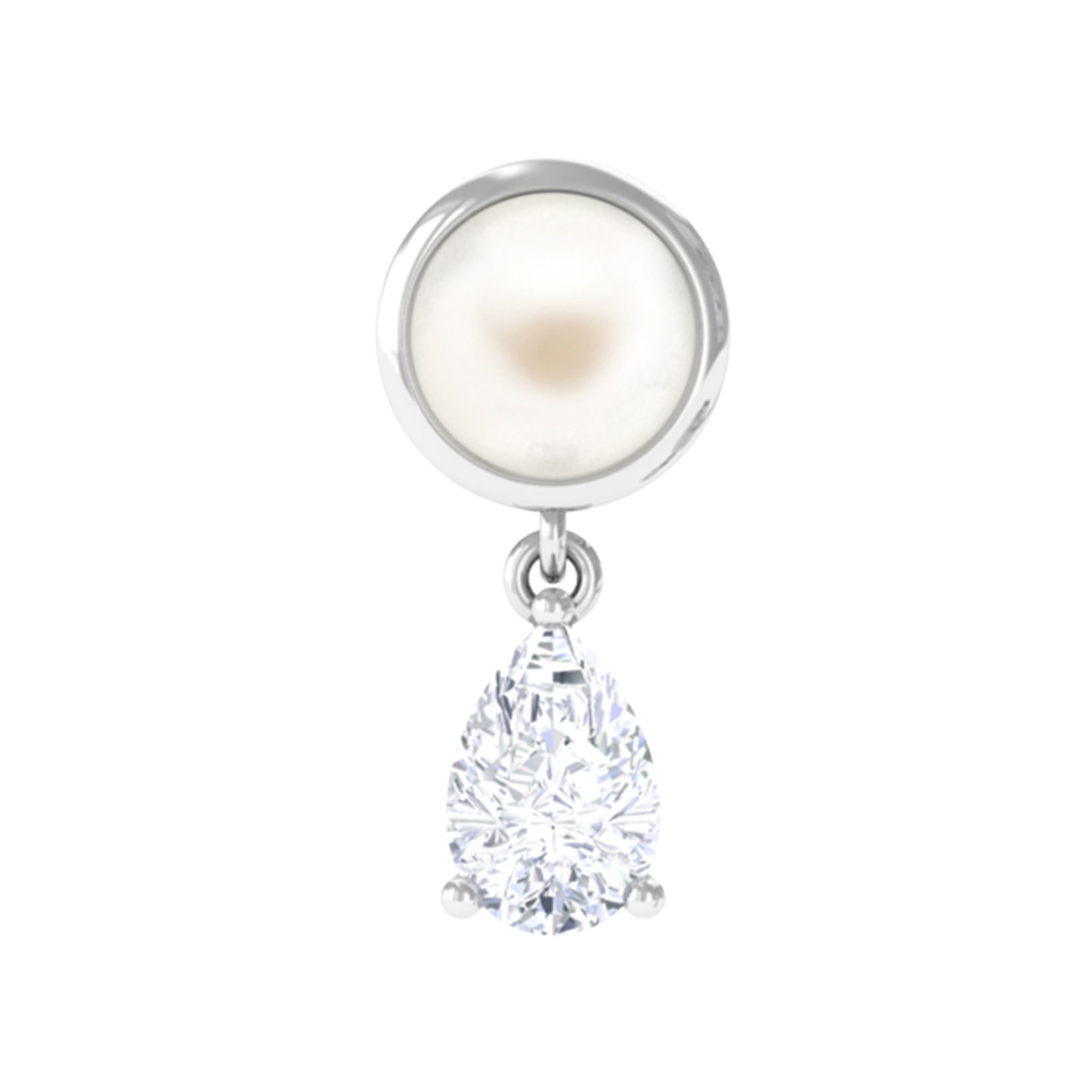 Rosec Jewels-Freshwater Pearl and Moissanite Dangling Cartilage Earring