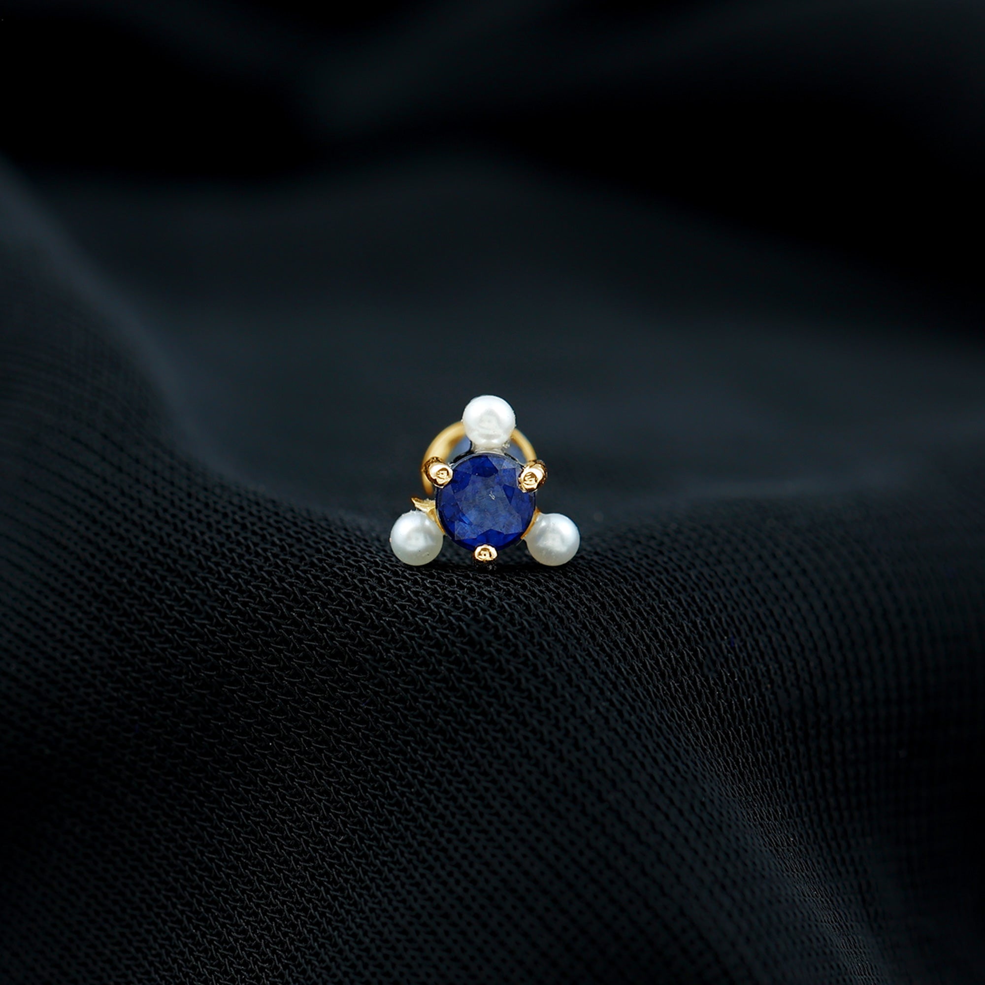 Blue Sapphire and Freshwater Pearl Cartilage Earring AAA - Rosec Jewels