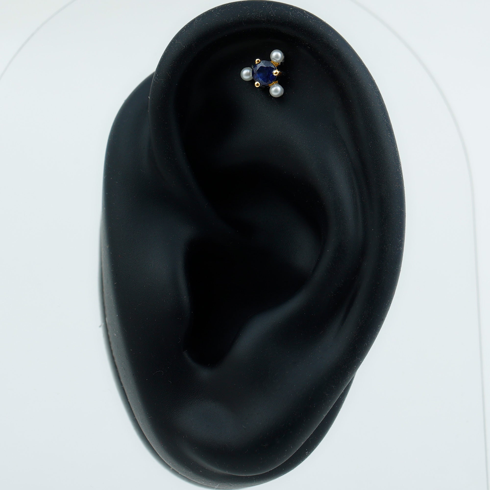 Blue Sapphire and Freshwater Pearl Cartilage Earring AAA - Rosec Jewels