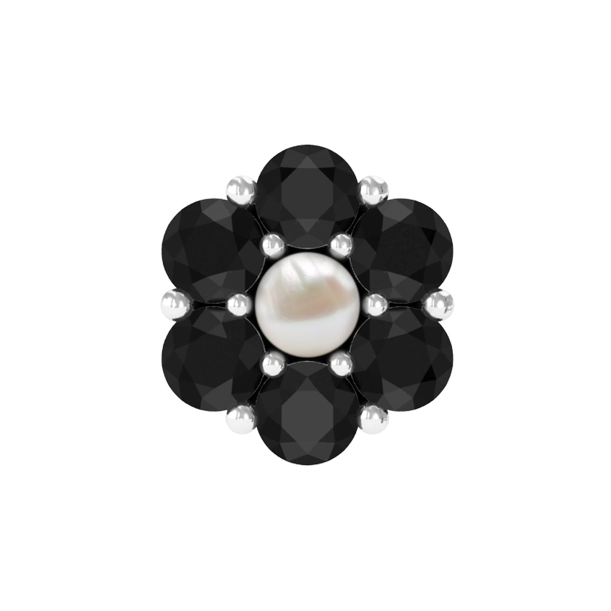 Rosec Jewels-Tiny Black Onyx and Freshwater Pearl Flower Conch Earring