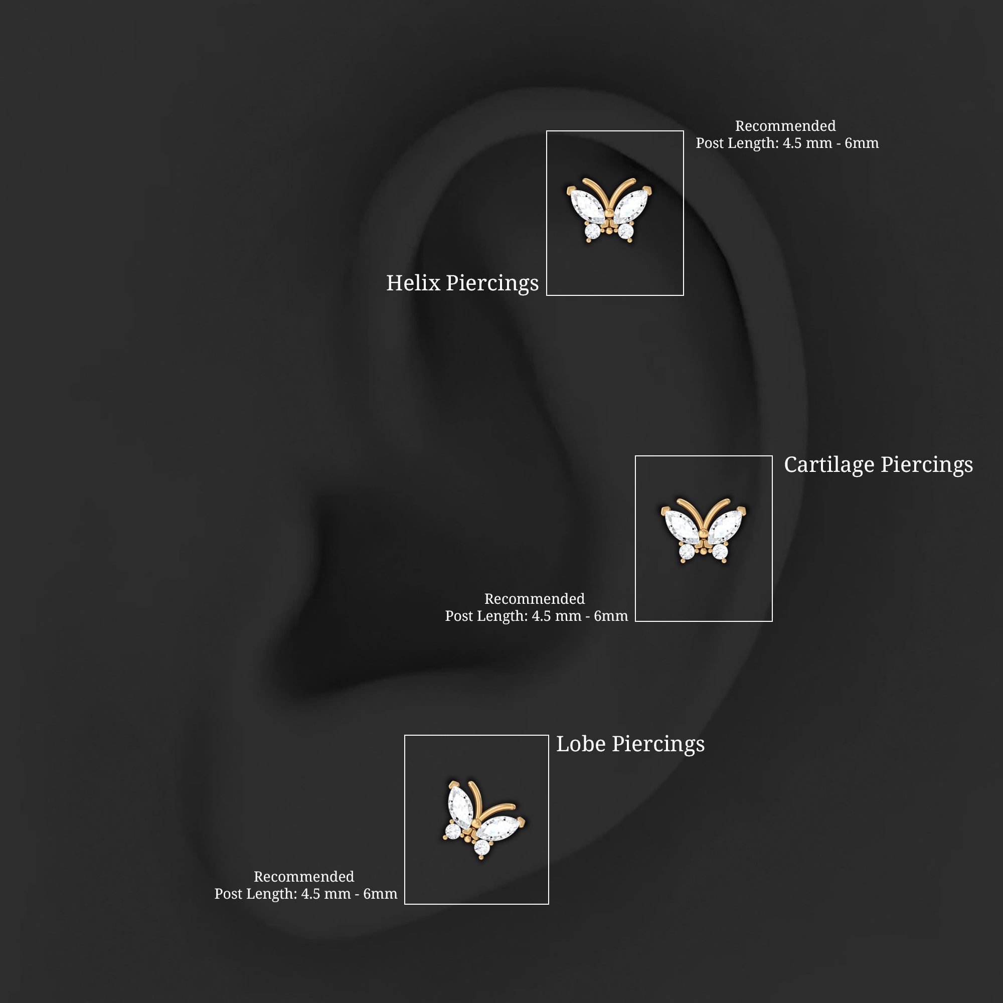 Marquise Moissanite Butterfly Cartilage Earring D-VS1 - Rosec Jewels