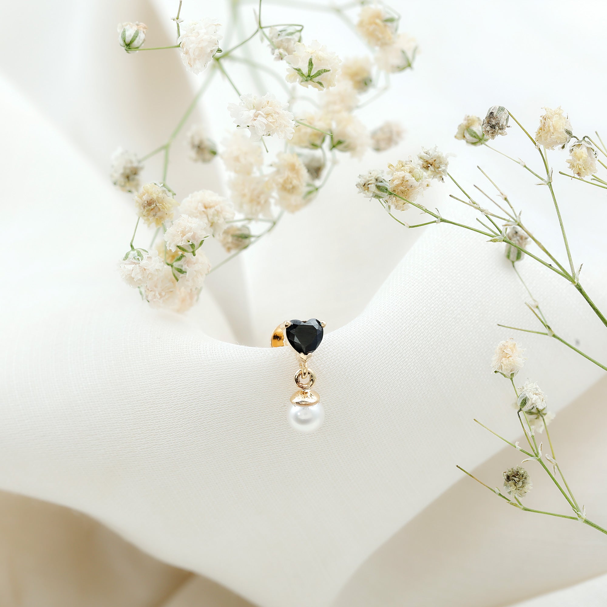 Real Black Onyx and Freshwater Pearl Helix Drop Earring AAA - Rosec Jewels
