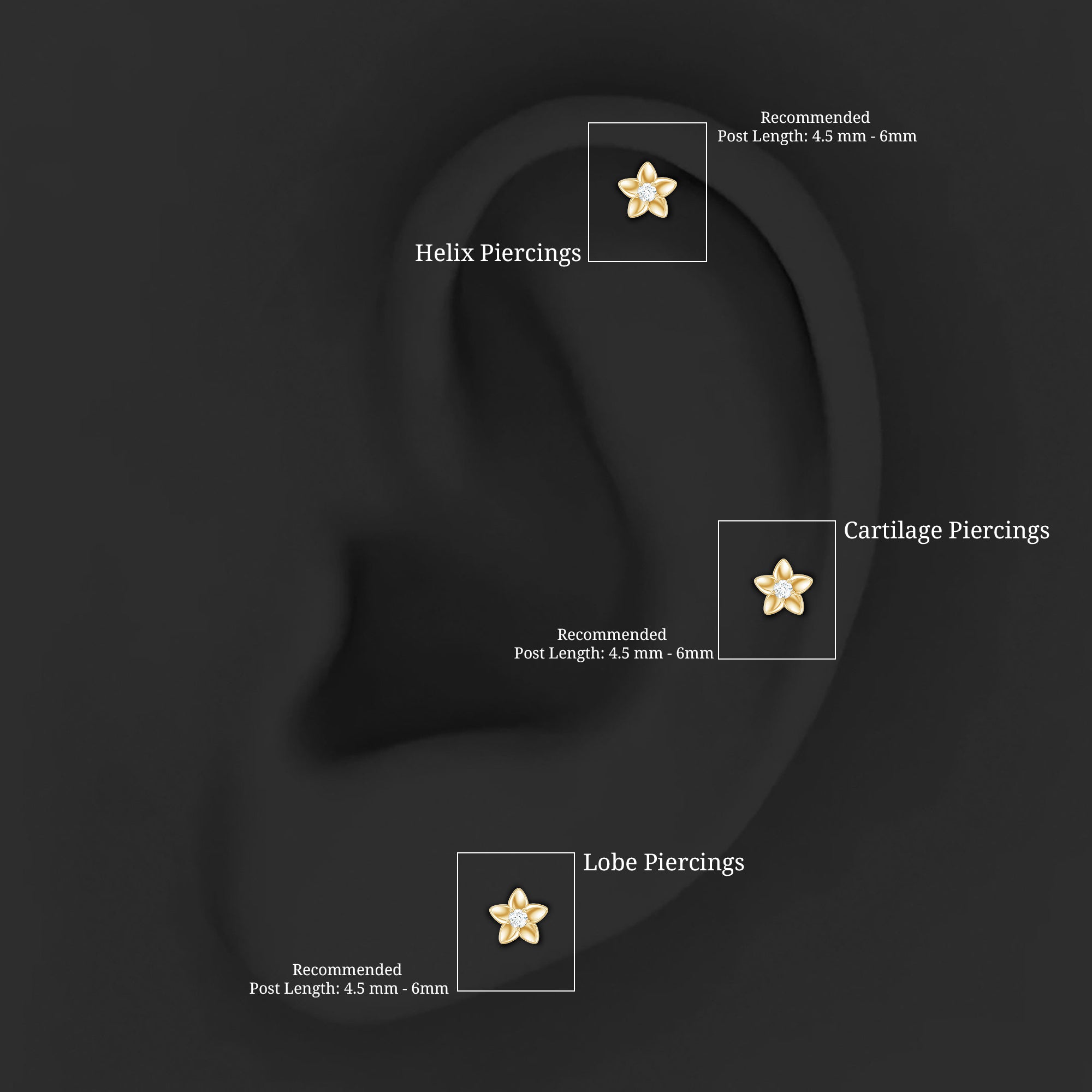 Nature Inspired Diamond Earring for Conch Piercing Lab - ( EF-VS ) - Rosec Jewels