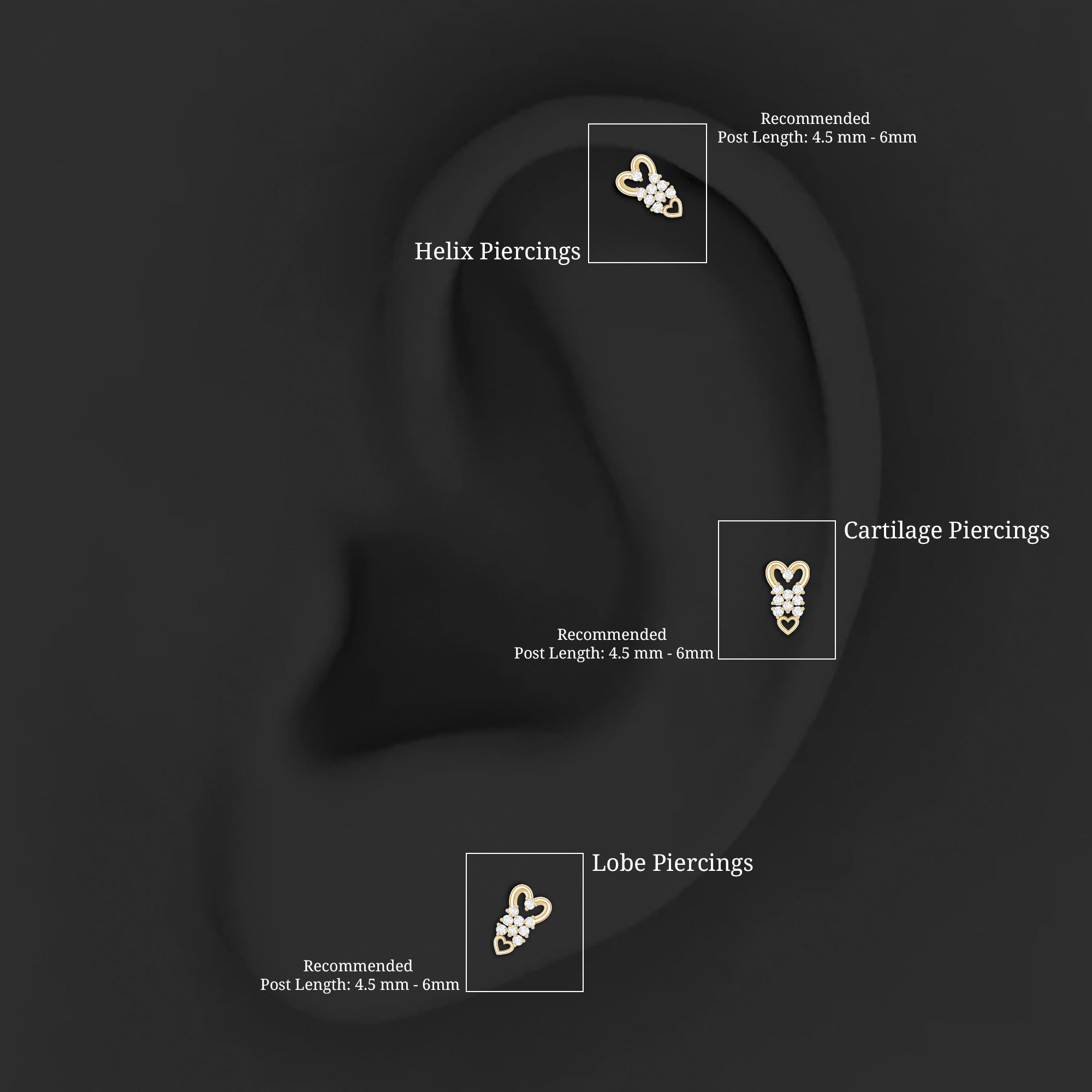 Diamond Heart Cartilage Earring Lab - ( EF-VS ) - Rosec Jewels