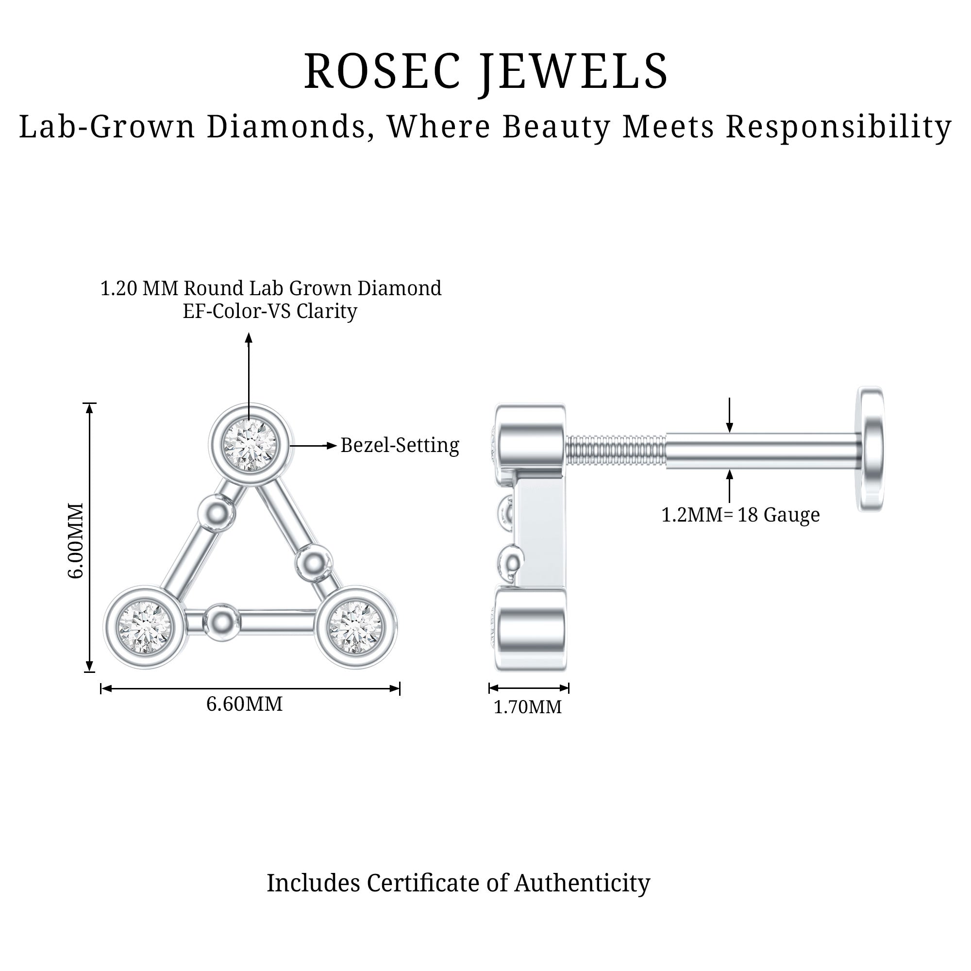 Diamond Open Triangle Earring for Conch Piercing Lab - ( EF-VS ) - Rosec Jewels