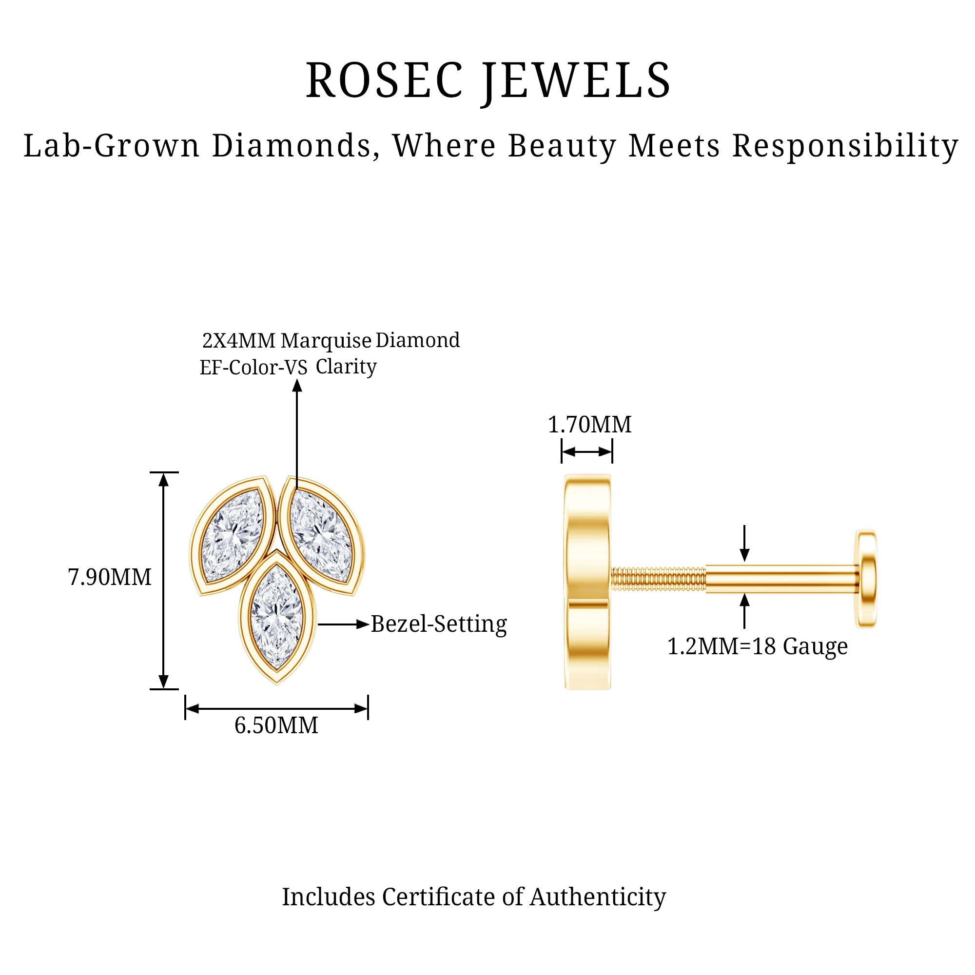 Marquise Diamond Three Stone Cluster Earring Lab - ( EF-VS ) - Rosec Jewels