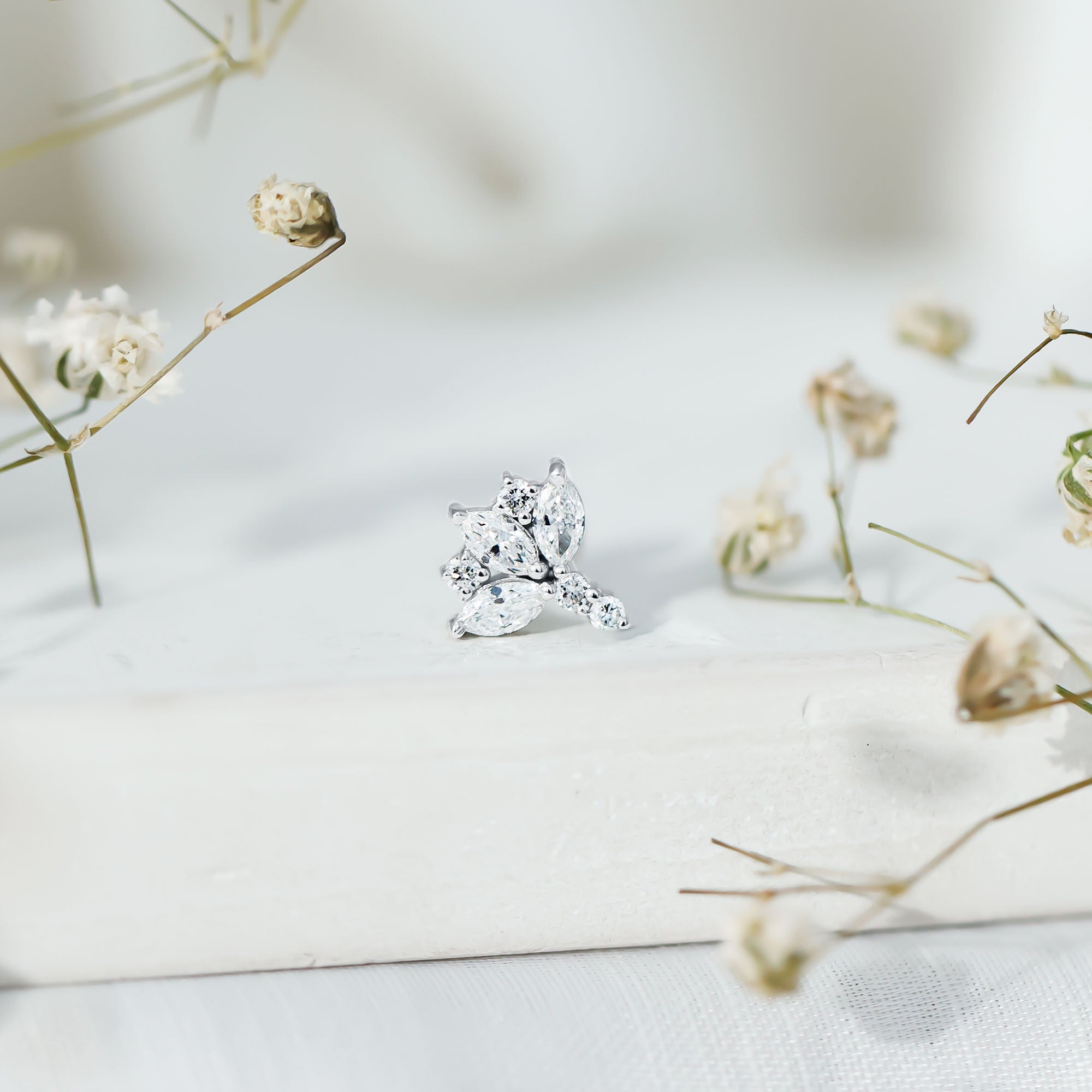 Diamond Lotus Cartilage Earring Lab - ( EF-VS ) - Rosec Jewels