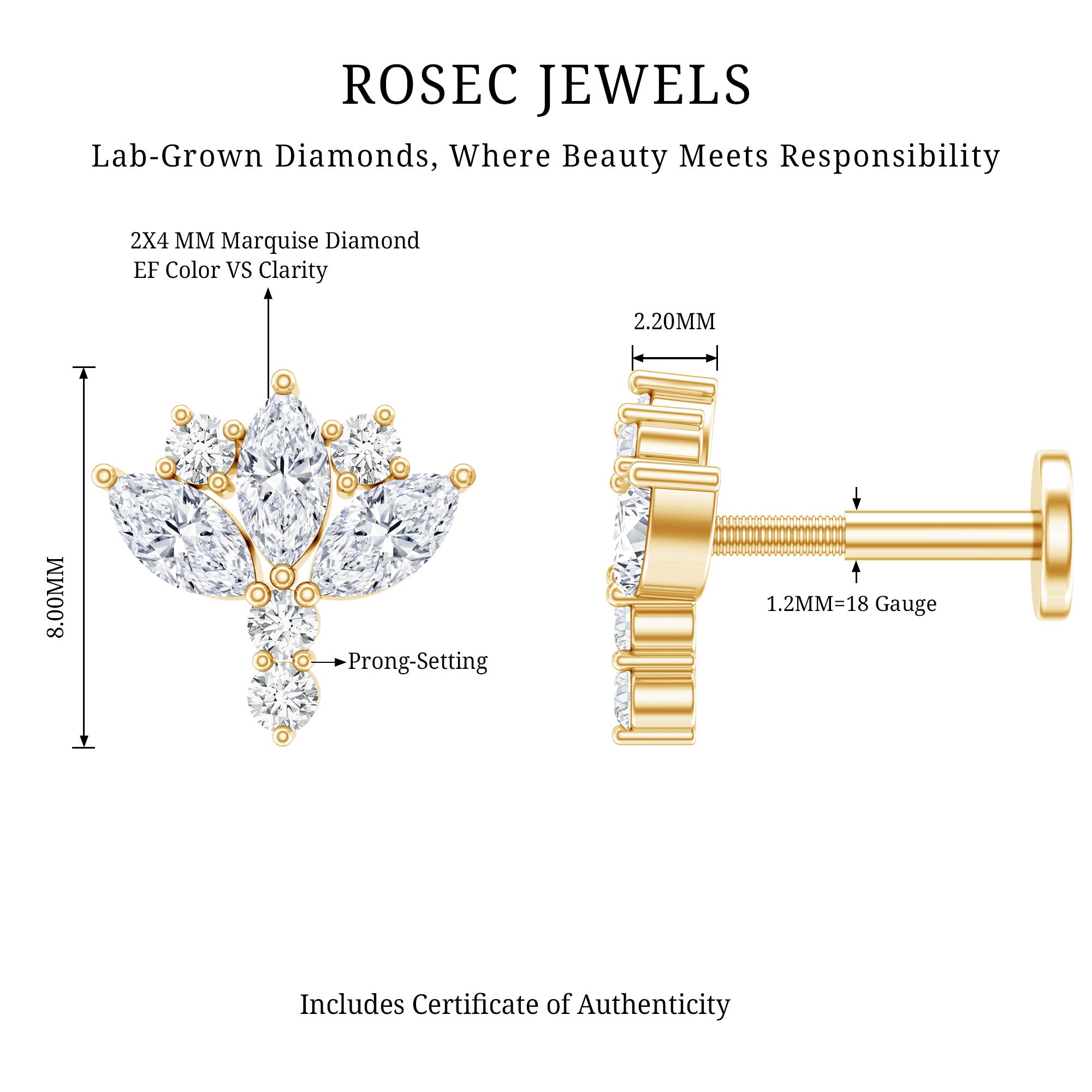 Diamond Lotus Cartilage Earring Lab - ( EF-VS ) - Rosec Jewels