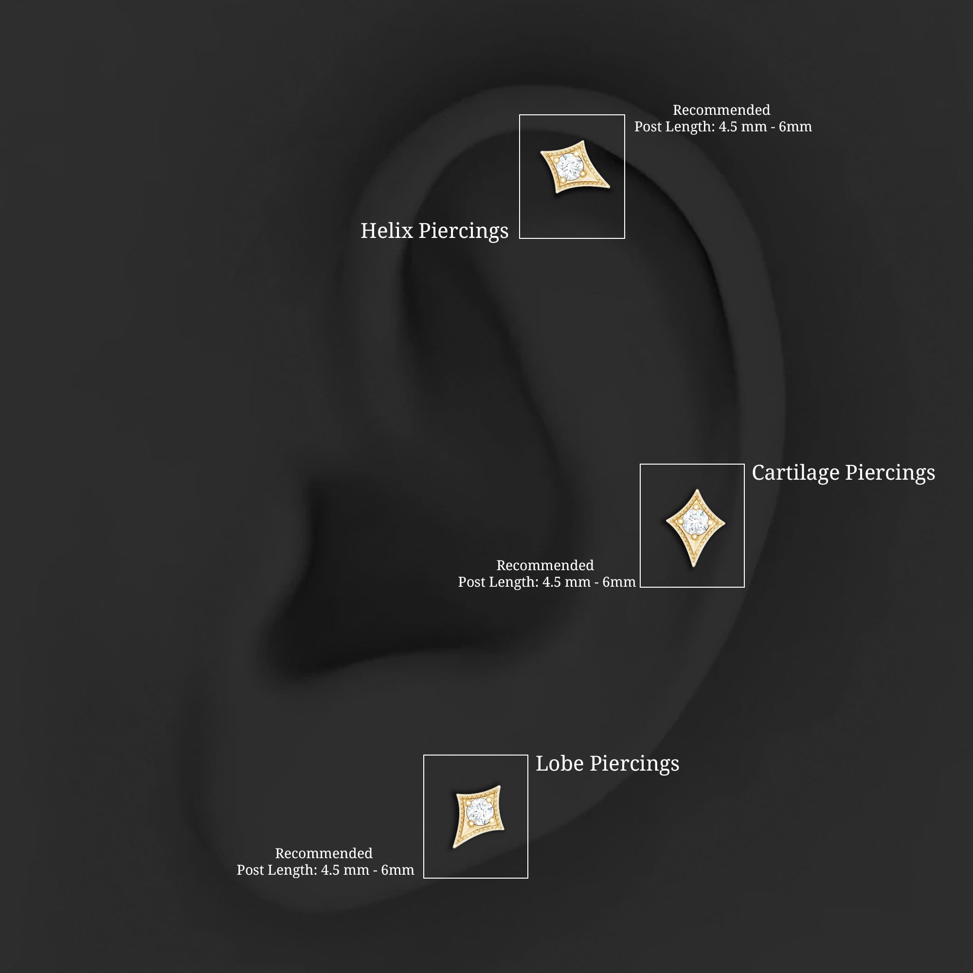 Diamond Kite Shape Tragus Earring Lab - ( EF-VS ) - Rosec Jewels