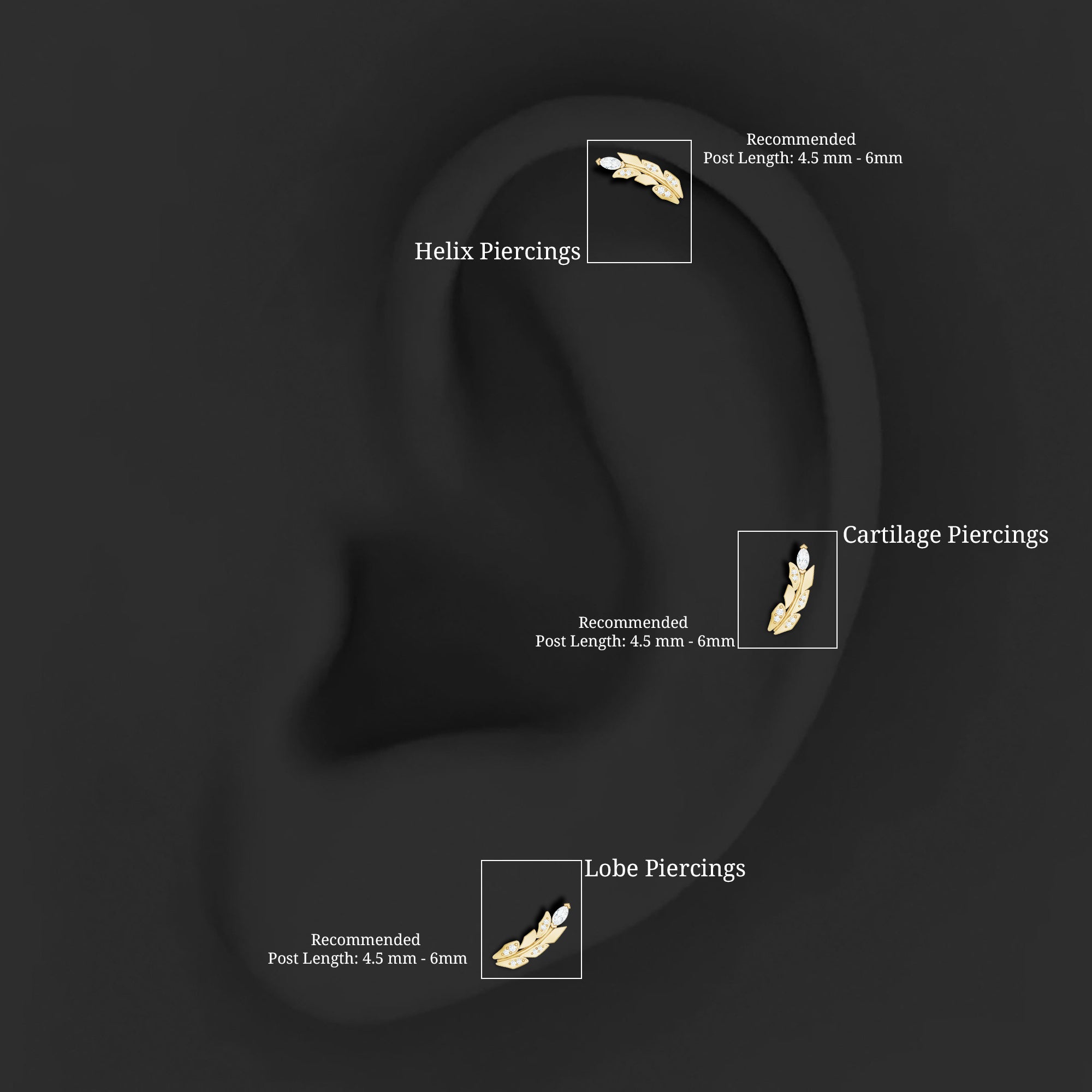Diamond Leaf Crawler Earring for Helix Piercing Lab - ( EF-VS ) - Rosec Jewels