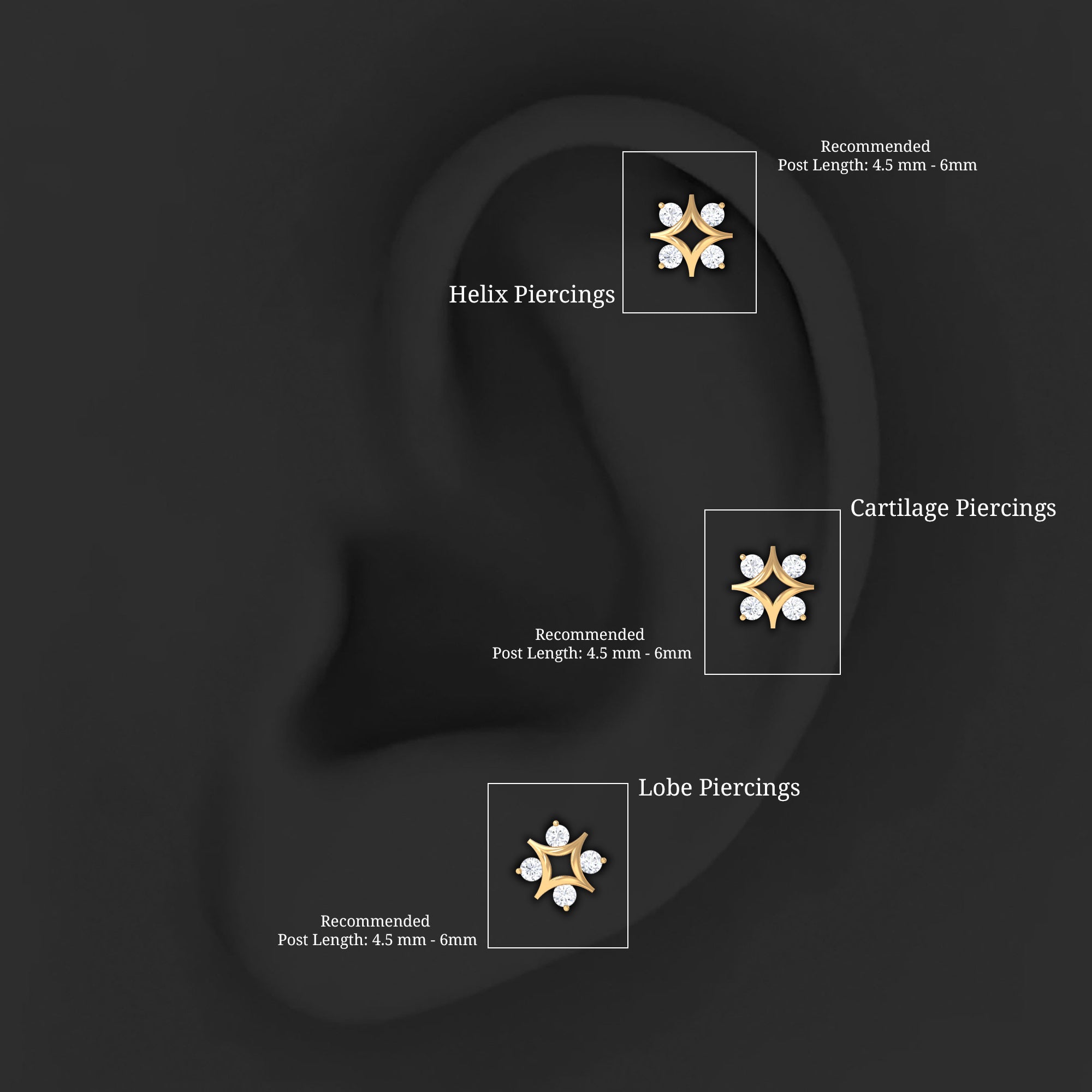 Round Moissanite Star Earring for Helix Piercing D-VS1 - Rosec Jewels