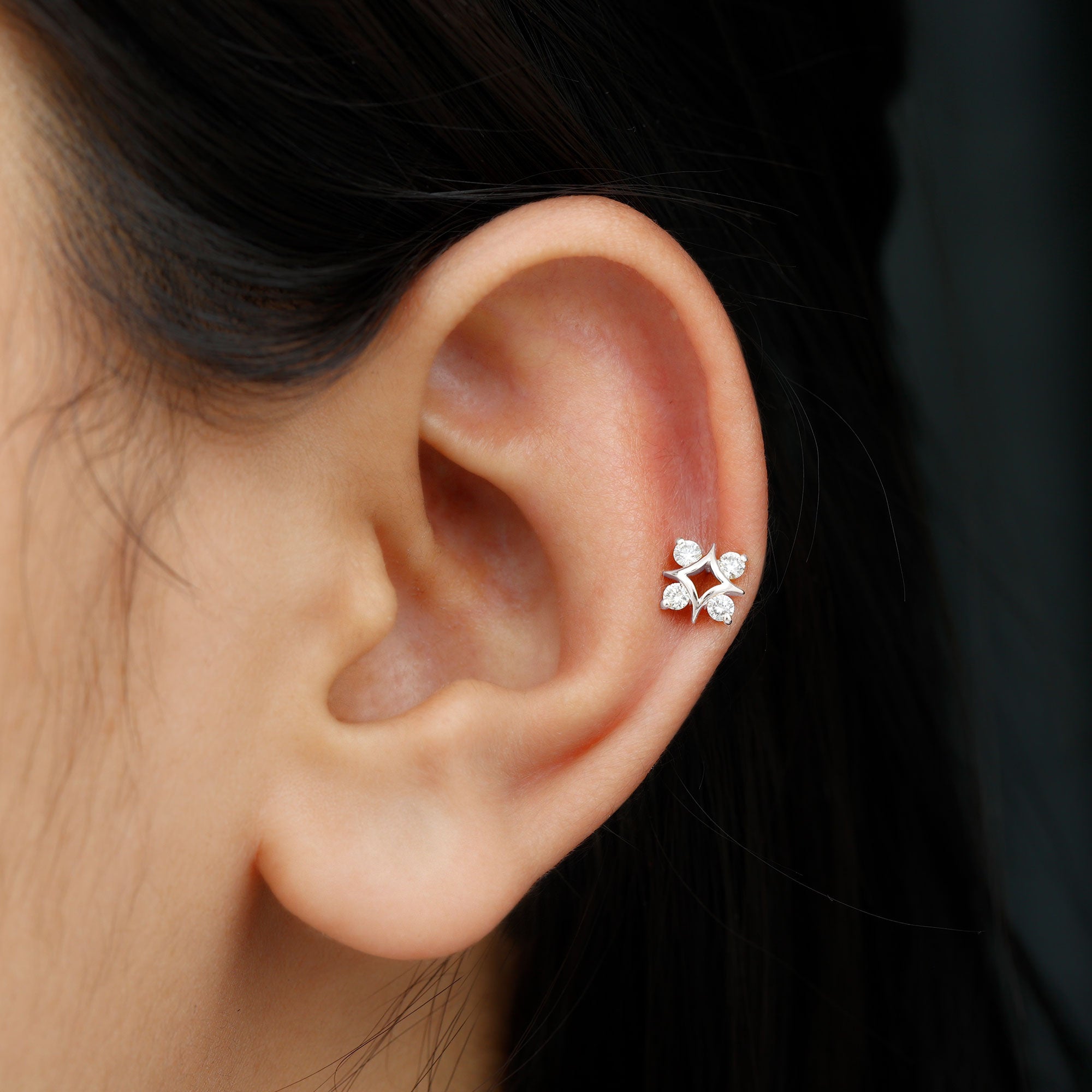 Round Moissanite Star Earring for Helix Piercing D-VS1 - Rosec Jewels