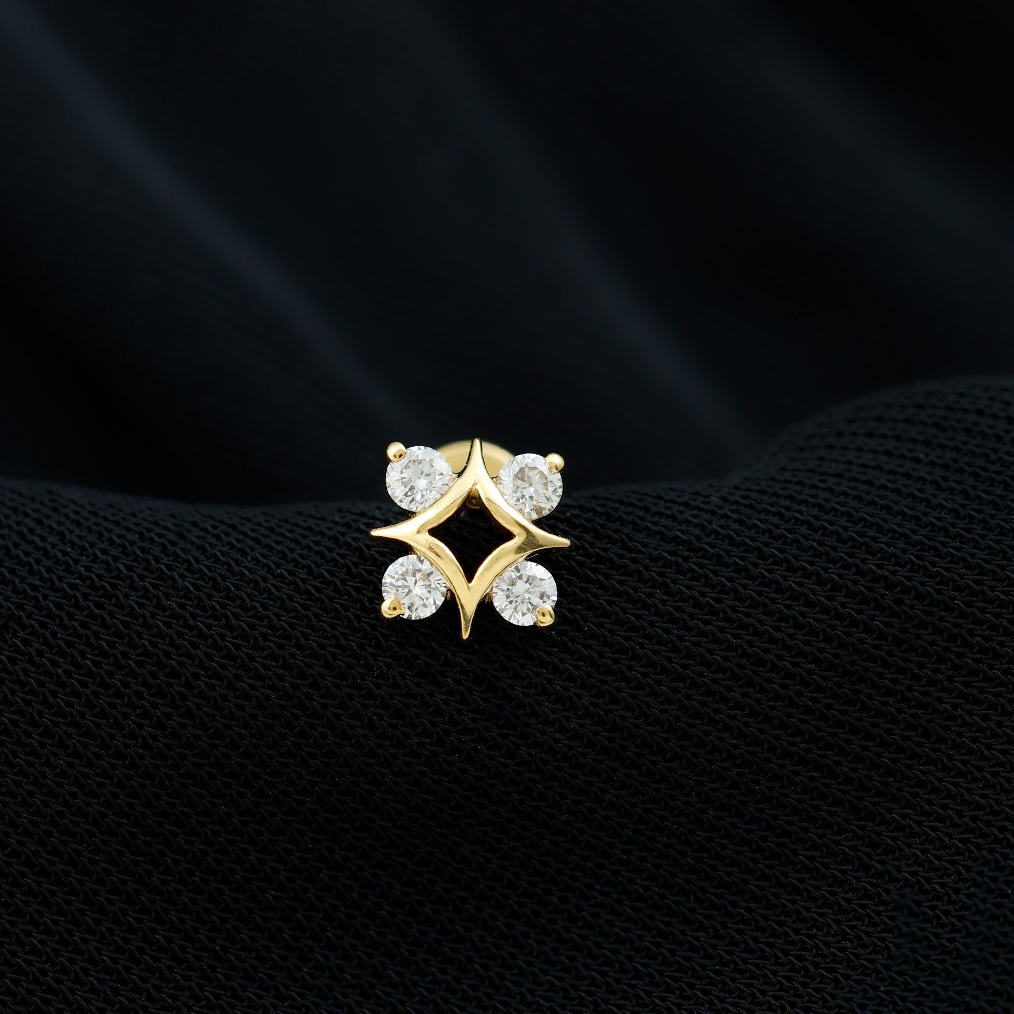Round Moissanite Star Earring for Helix Piercing D-VS1 - Rosec Jewels