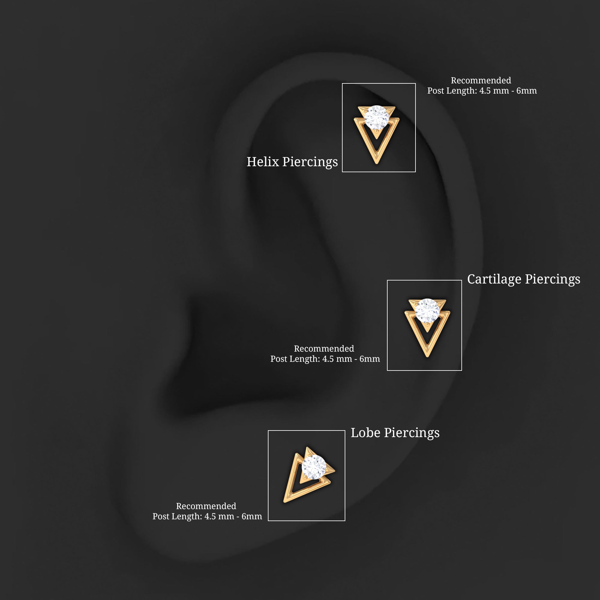 Certified Moissanite Triangle Tragus Earring D-VS1 - Rosec Jewels