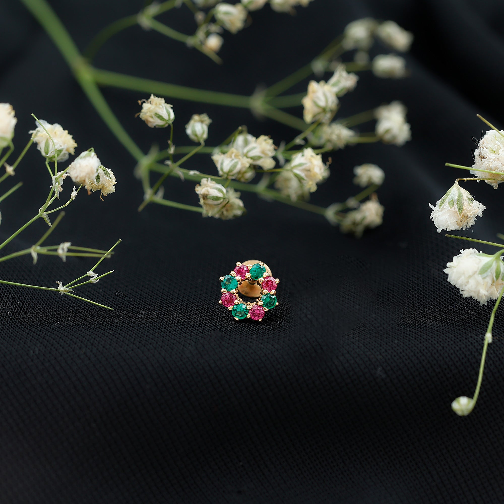 Lab Created Ruby and Created Emerald Wreath Helix Earring AAAA - Rosec Jewels