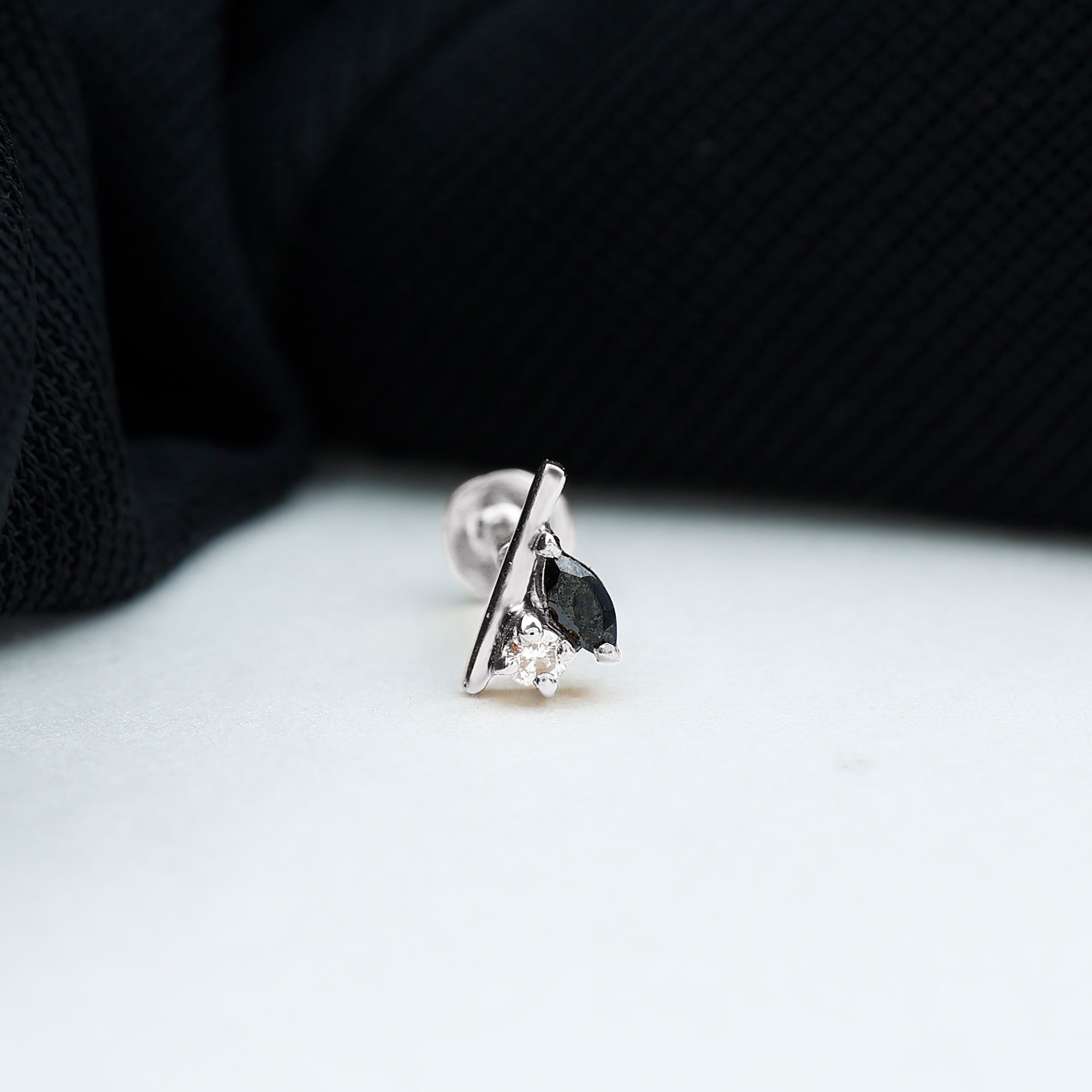 Contemporary Lab Grown Black and White Diamond Helix Earring AAAA ( Synthetic ) - Rosec Jewels