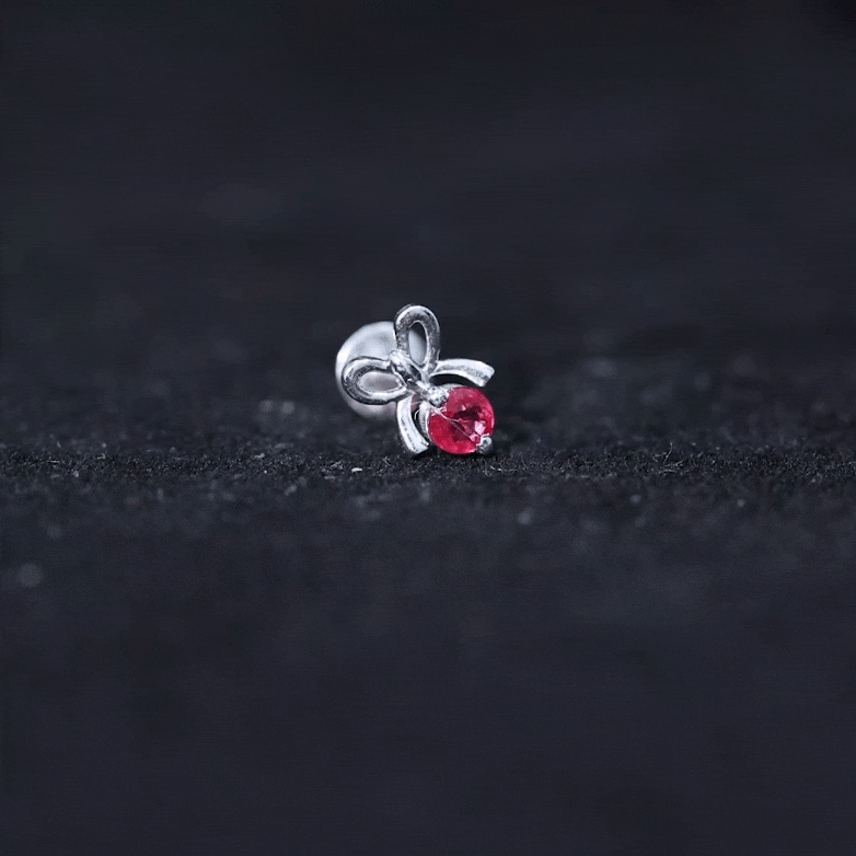 Red Ruby Cute Christmas Bow Cartilage Earring AAA - Rosec Jewels