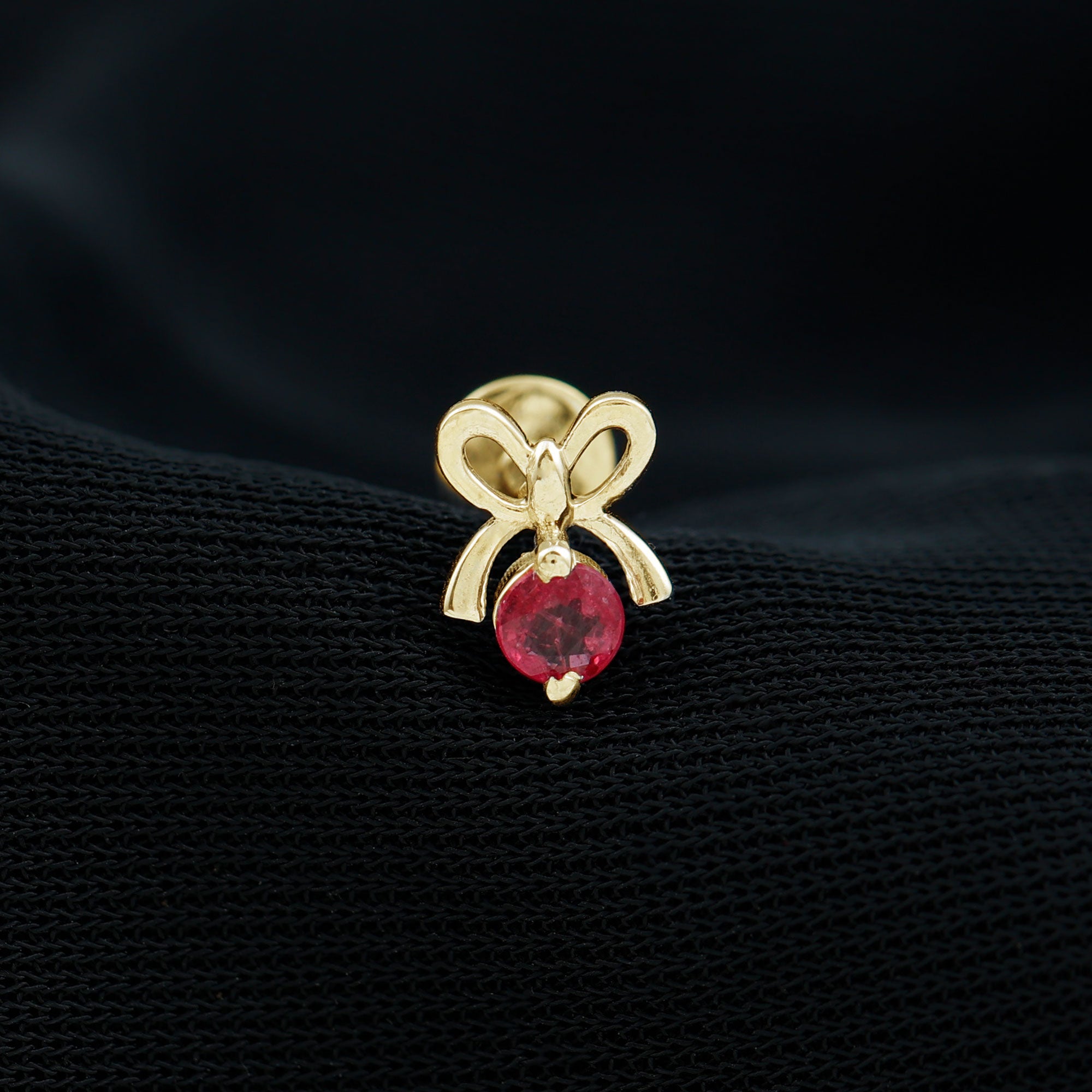 Red Ruby Cute Christmas Bow Cartilage Earring AAA - Rosec Jewels